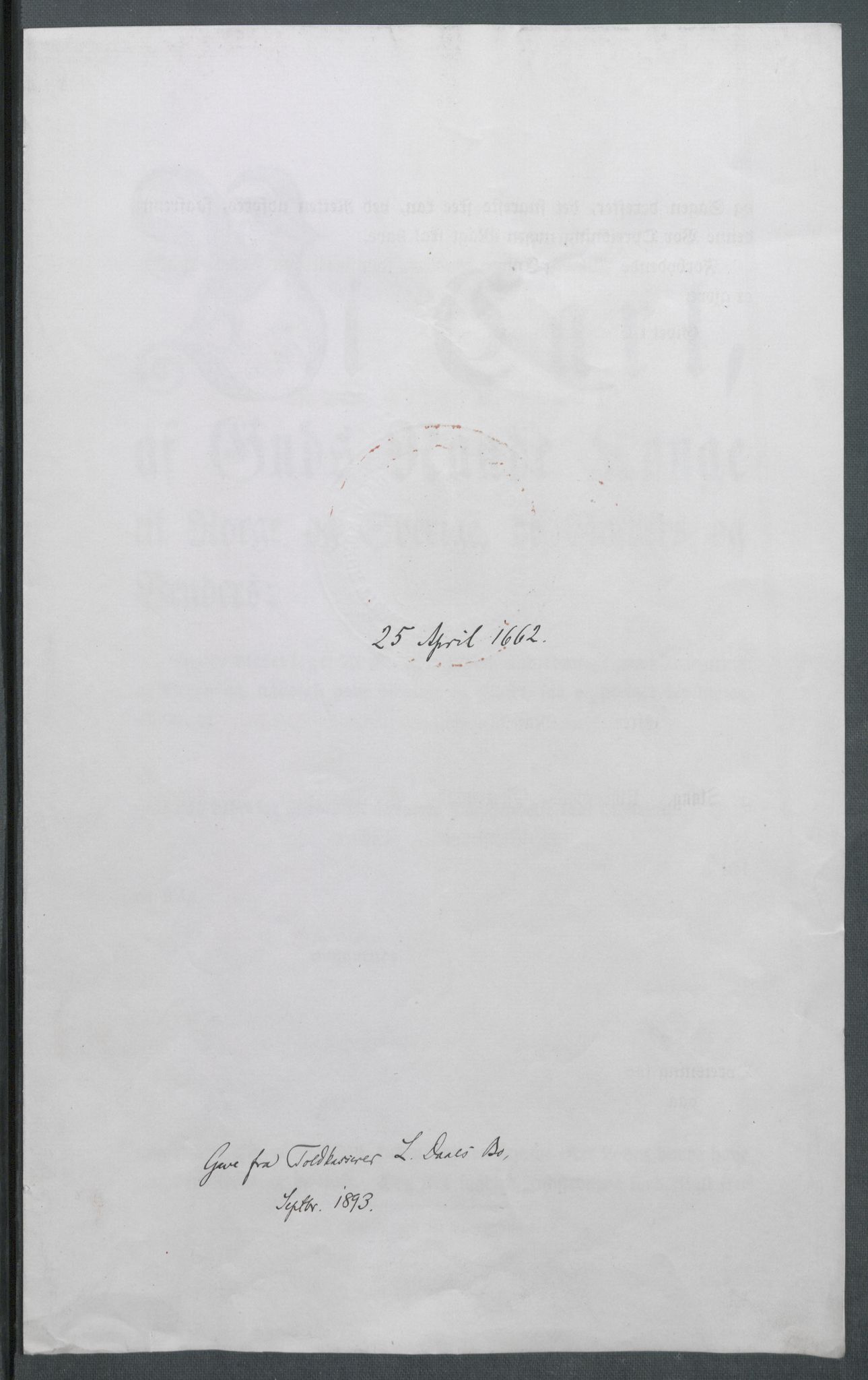 Riksarkivets diplomsamling, RA/EA-5965/F02/L0169: Dokumenter, 1661-1663, p. 101