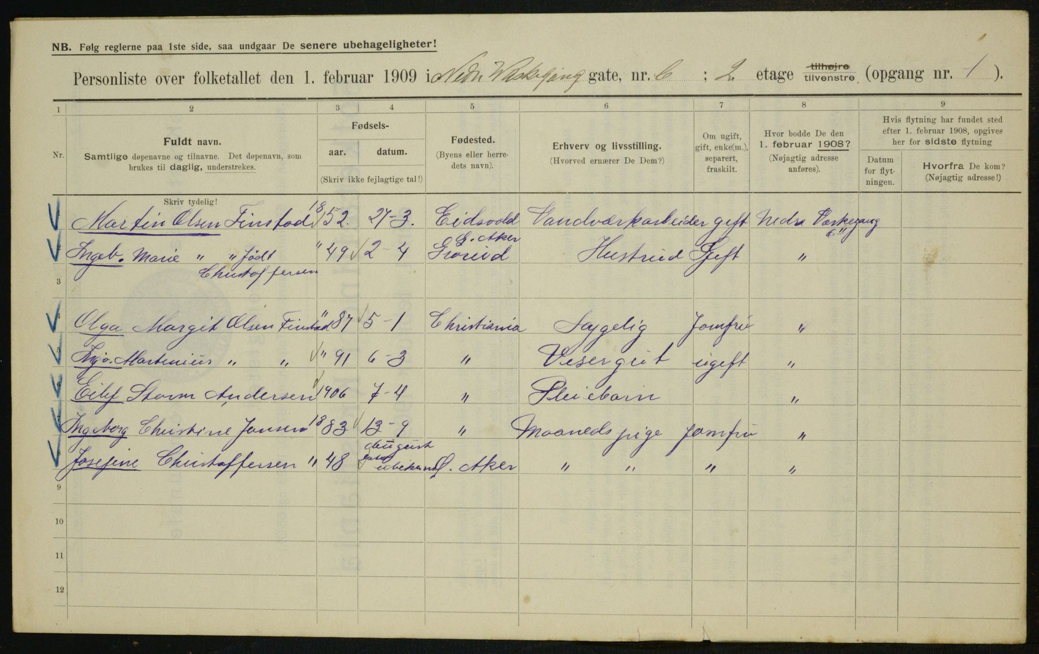 OBA, Municipal Census 1909 for Kristiania, 1909, p. 63048