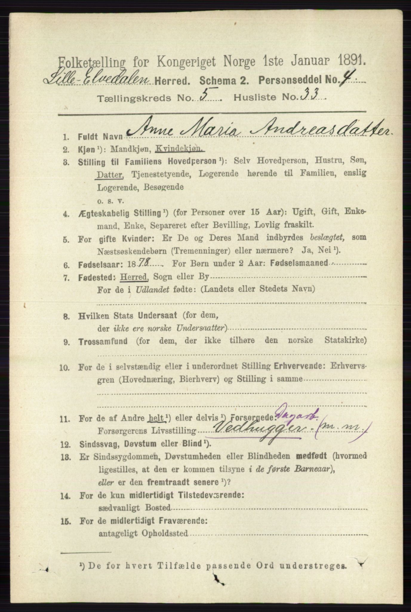 RA, 1891 census for 0438 Lille Elvedalen, 1891, p. 1746