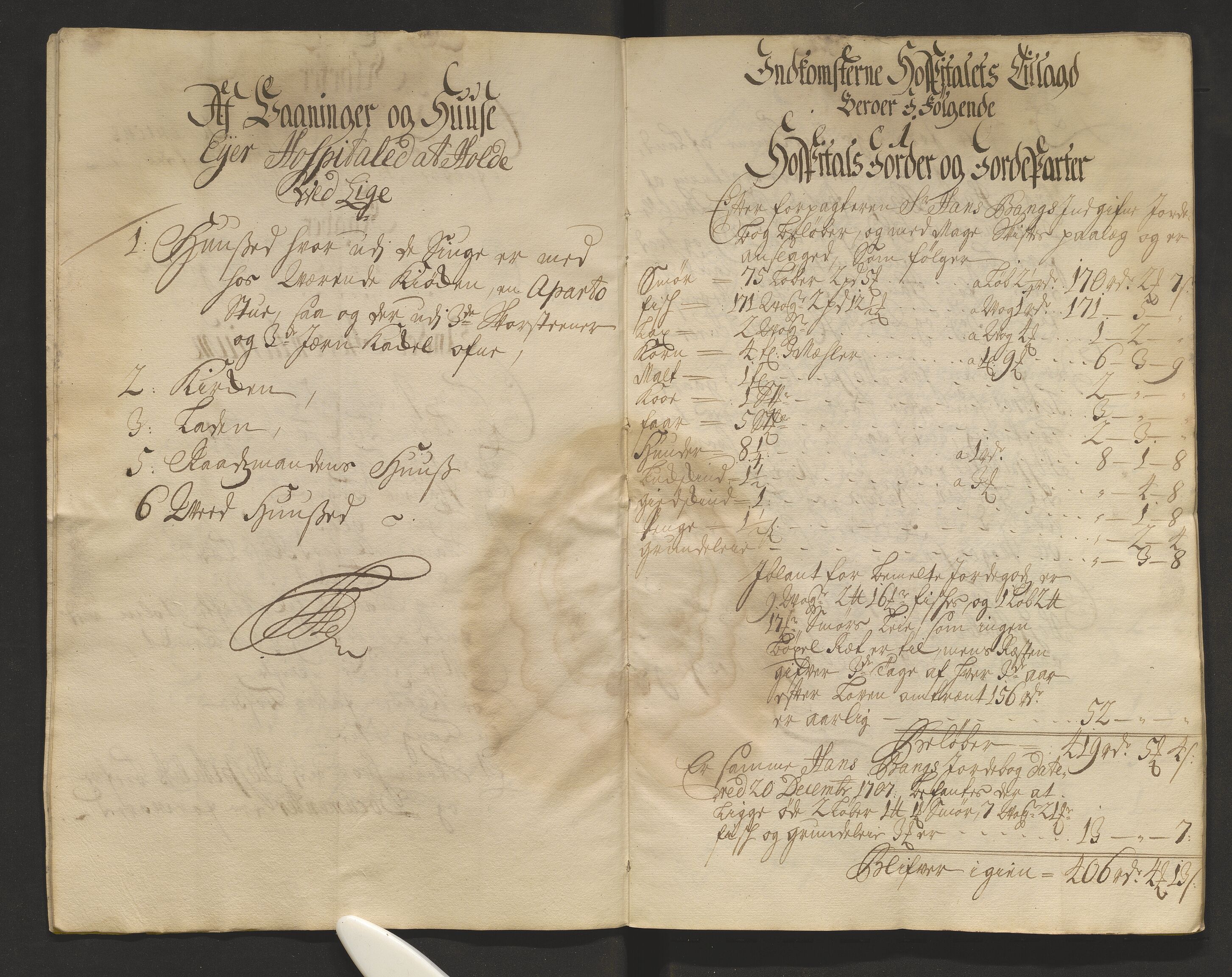 Stiftamtmannen i Bergen, SAB/A-100006/F/Fb/Fbe/0001 / Lnr. 1816 - St. Jørgens hospital: Rekneskapar, 1687-1724, p. 218