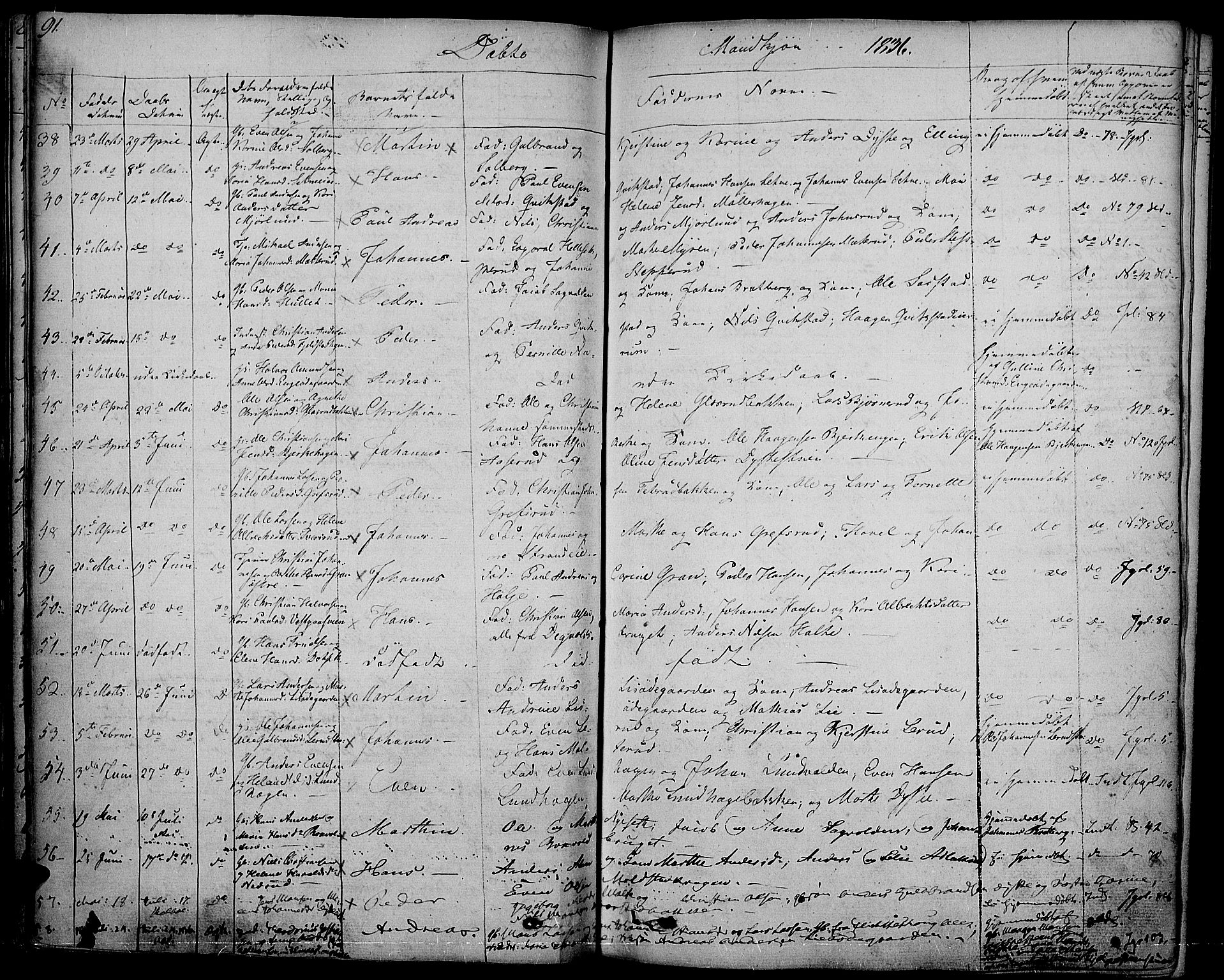 Vestre Toten prestekontor, SAH/PREST-108/H/Ha/Haa/L0002: Parish register (official) no. 2, 1825-1837, p. 91