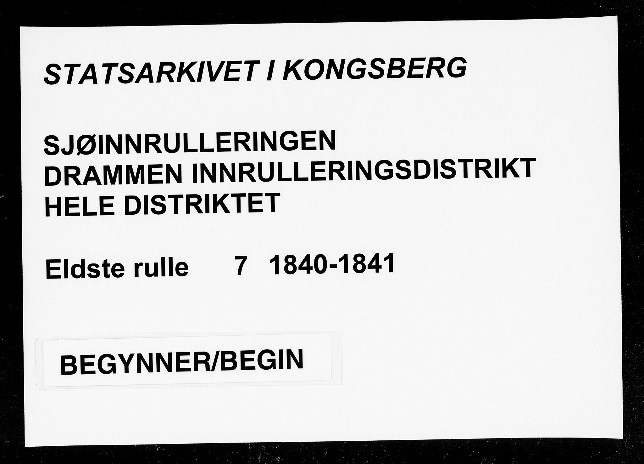 Drammen innrulleringsdistrikt, AV/SAKO-A-781/F/Fa/L0006: Ungdomsrulle for Strømmen, Svelvik, Holmsbu og Filtvet ladesteder, 1840-1841, p. 1
