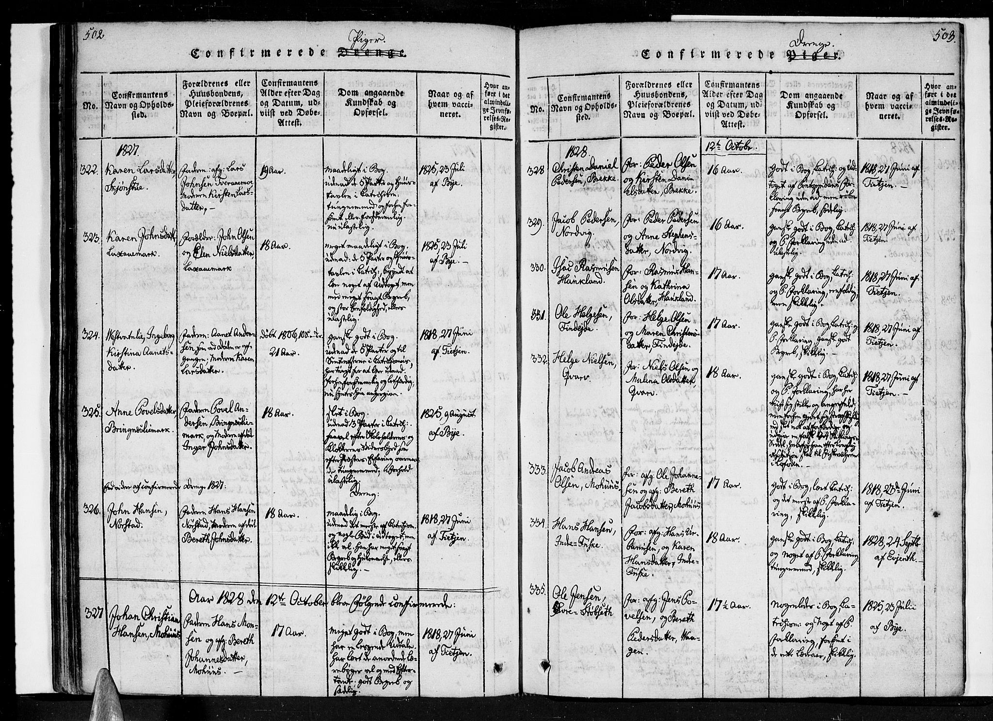 Ministerialprotokoller, klokkerbøker og fødselsregistre - Nordland, AV/SAT-A-1459/852/L0736: Parish register (official) no. 852A06, 1820-1833, p. 502-503
