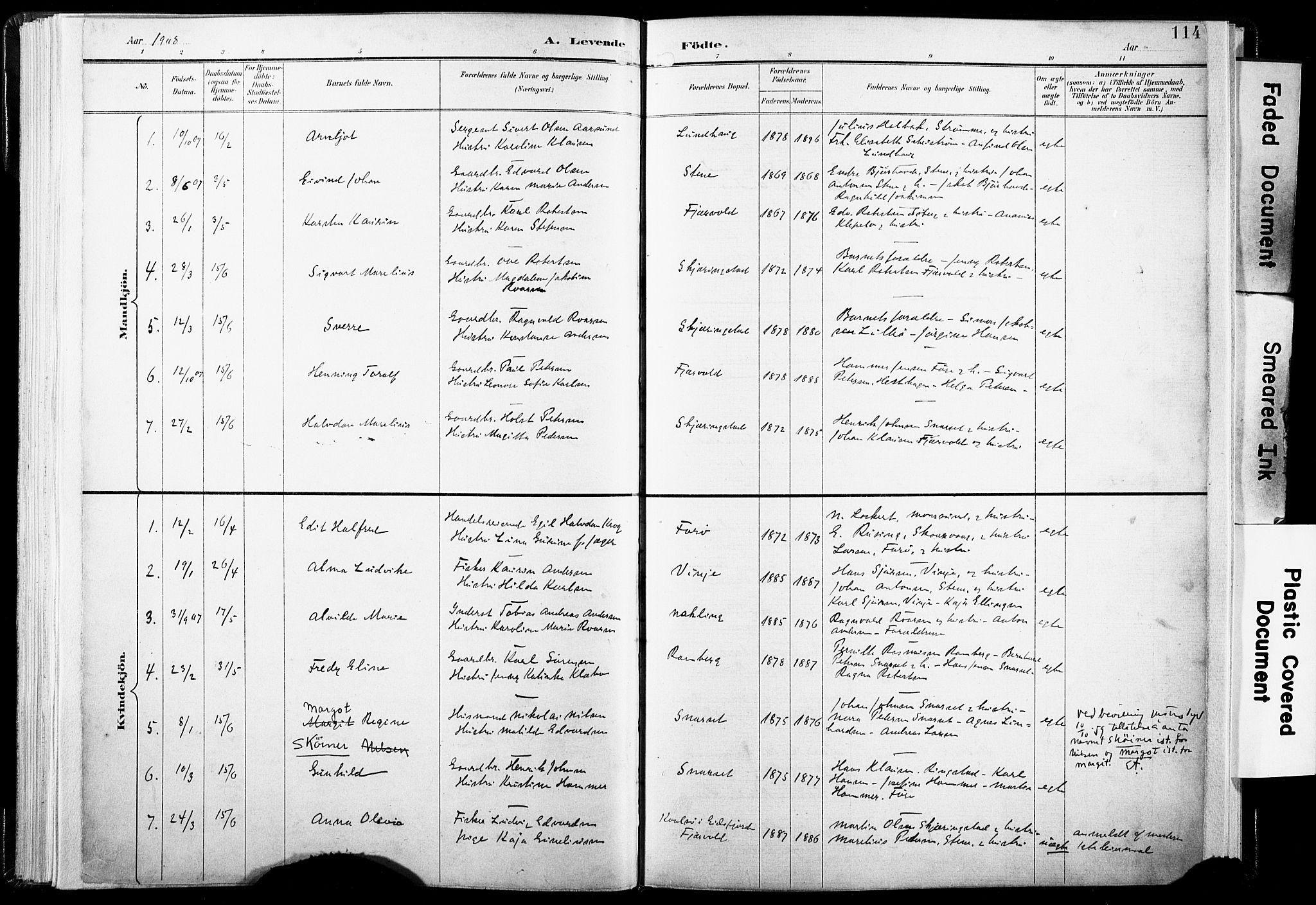 Ministerialprotokoller, klokkerbøker og fødselsregistre - Nordland, SAT/A-1459/891/L1304: Parish register (official) no. 891A09, 1895-1921, p. 114