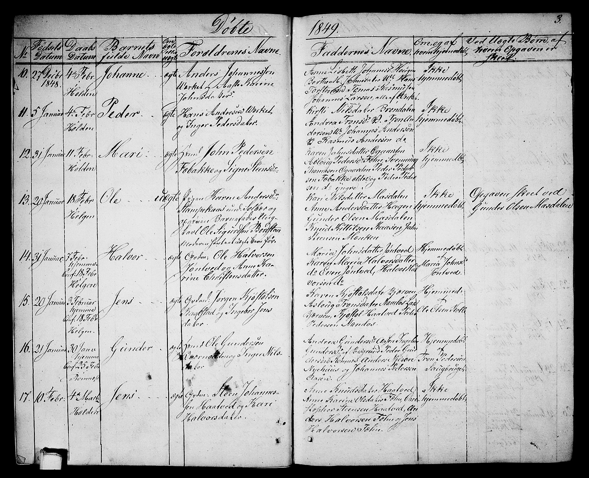 Holla kirkebøker, SAKO/A-272/G/Ga/L0003: Parish register (copy) no. I 3, 1849-1866, p. 3