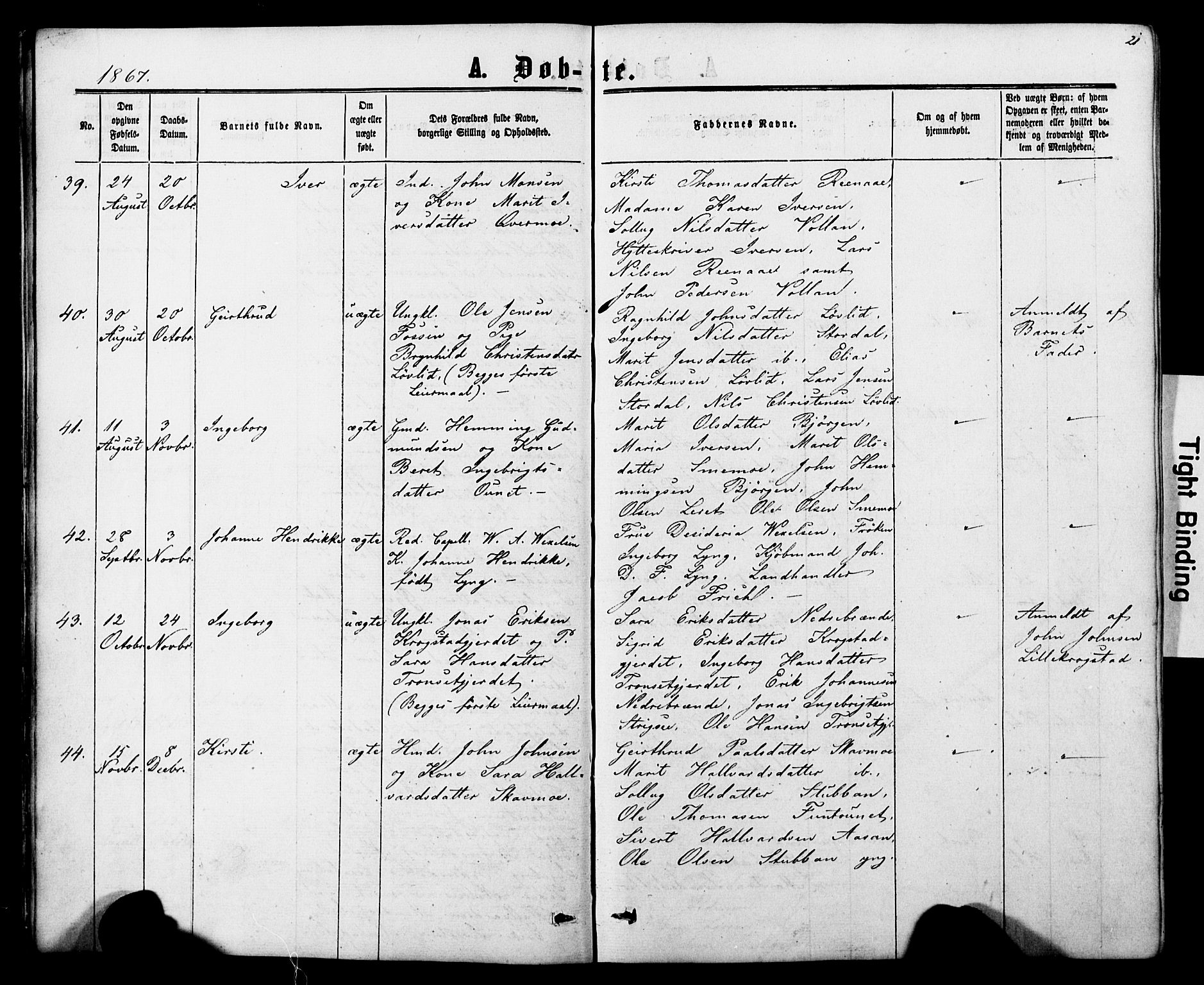 Ministerialprotokoller, klokkerbøker og fødselsregistre - Nord-Trøndelag, SAT/A-1458/706/L0049: Parish register (copy) no. 706C01, 1864-1895, p. 21