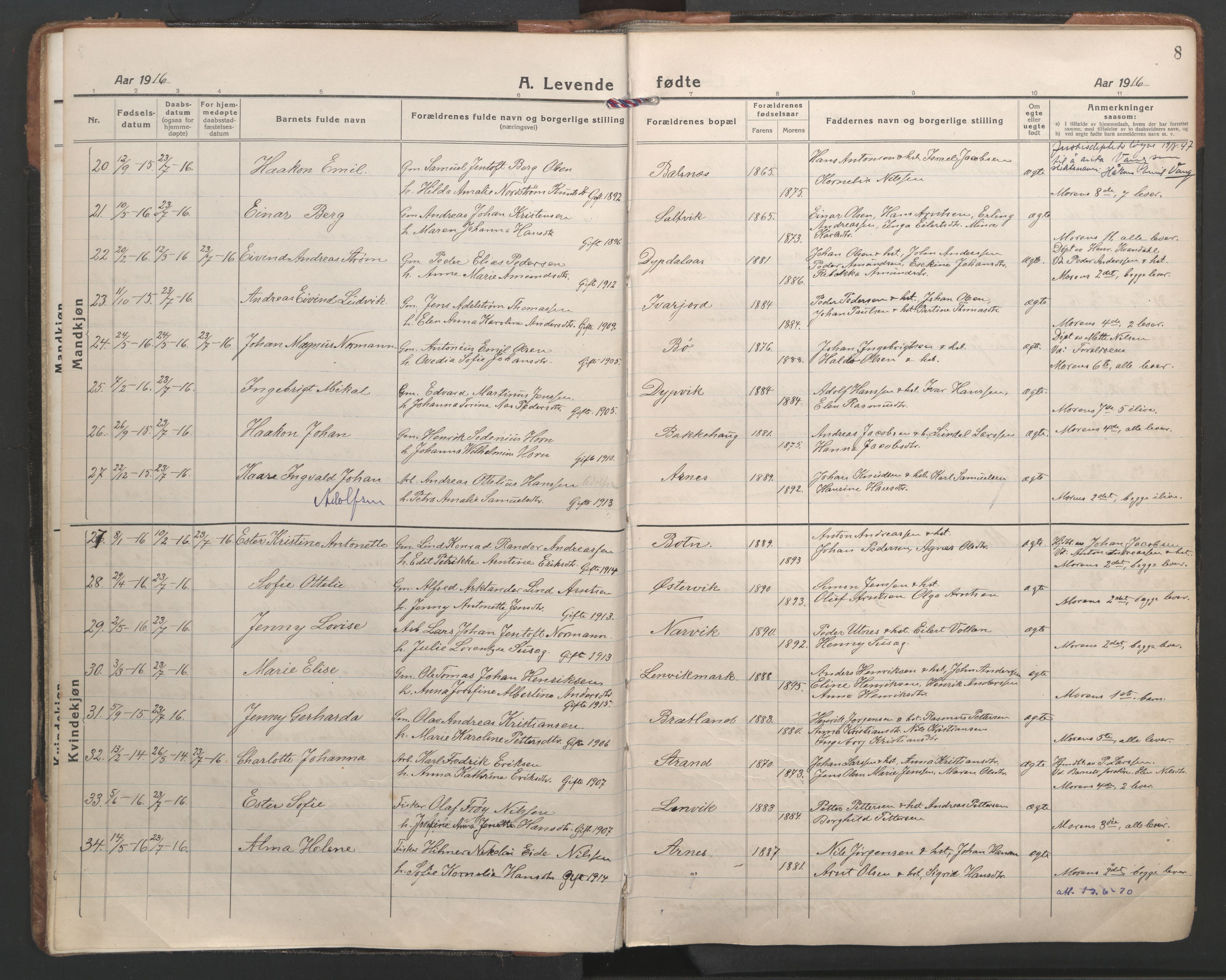 Ministerialprotokoller, klokkerbøker og fødselsregistre - Nordland, AV/SAT-A-1459/863/L0904: Parish register (official) no. 863A16, 1915-1937, p. 8