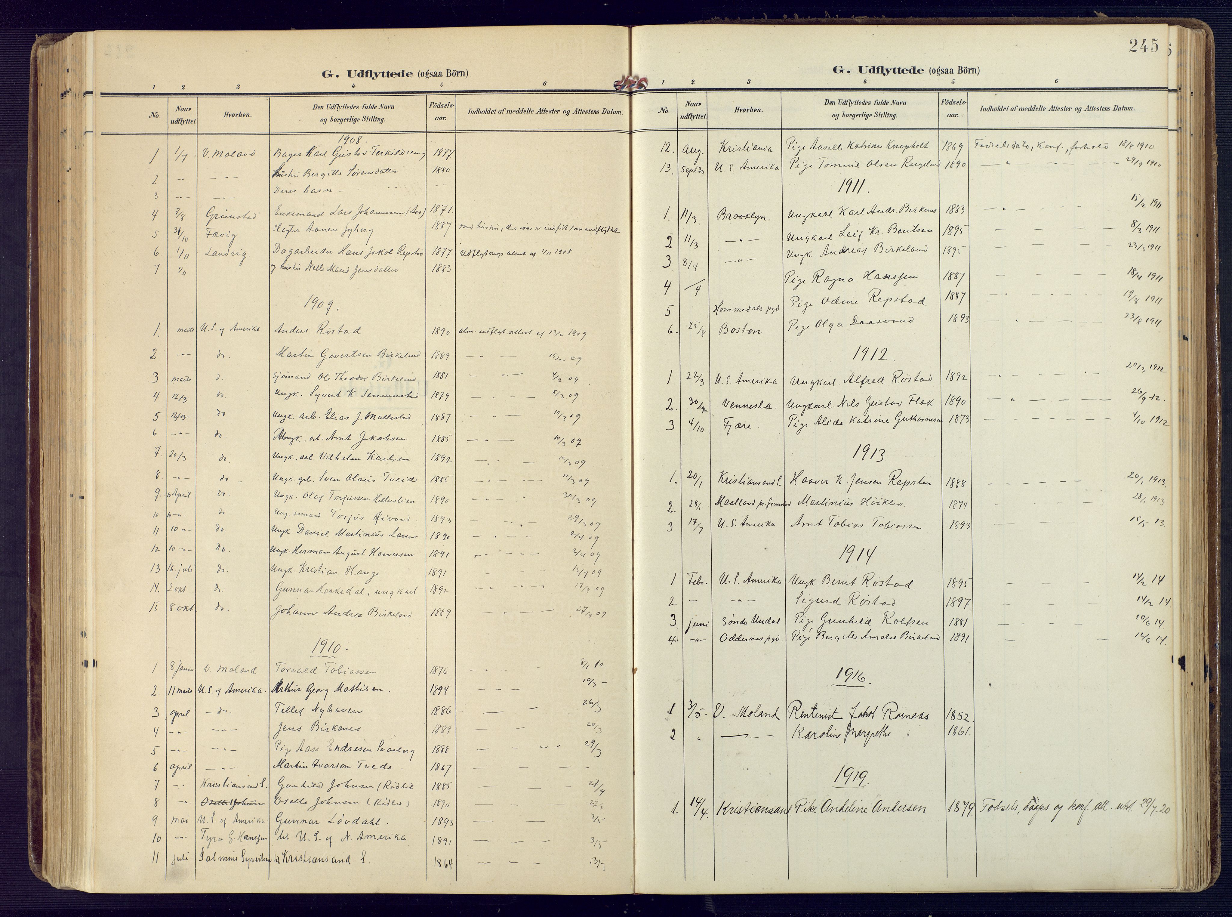 Birkenes sokneprestkontor, AV/SAK-1111-0004/F/Fa/L0006: Parish register (official) no. A 6, 1908-1932, p. 245