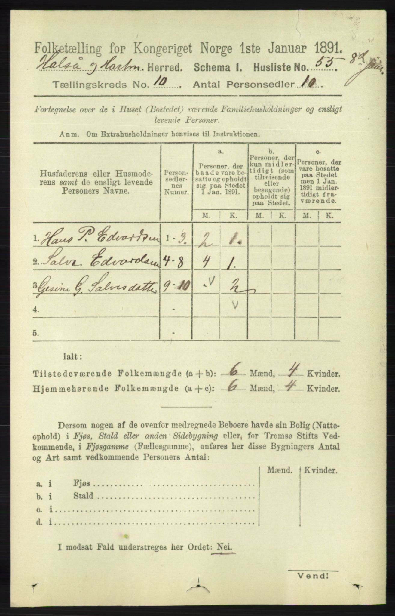 RA, 1891 census for 1019 Halse og Harkmark, 1891, p. 3758