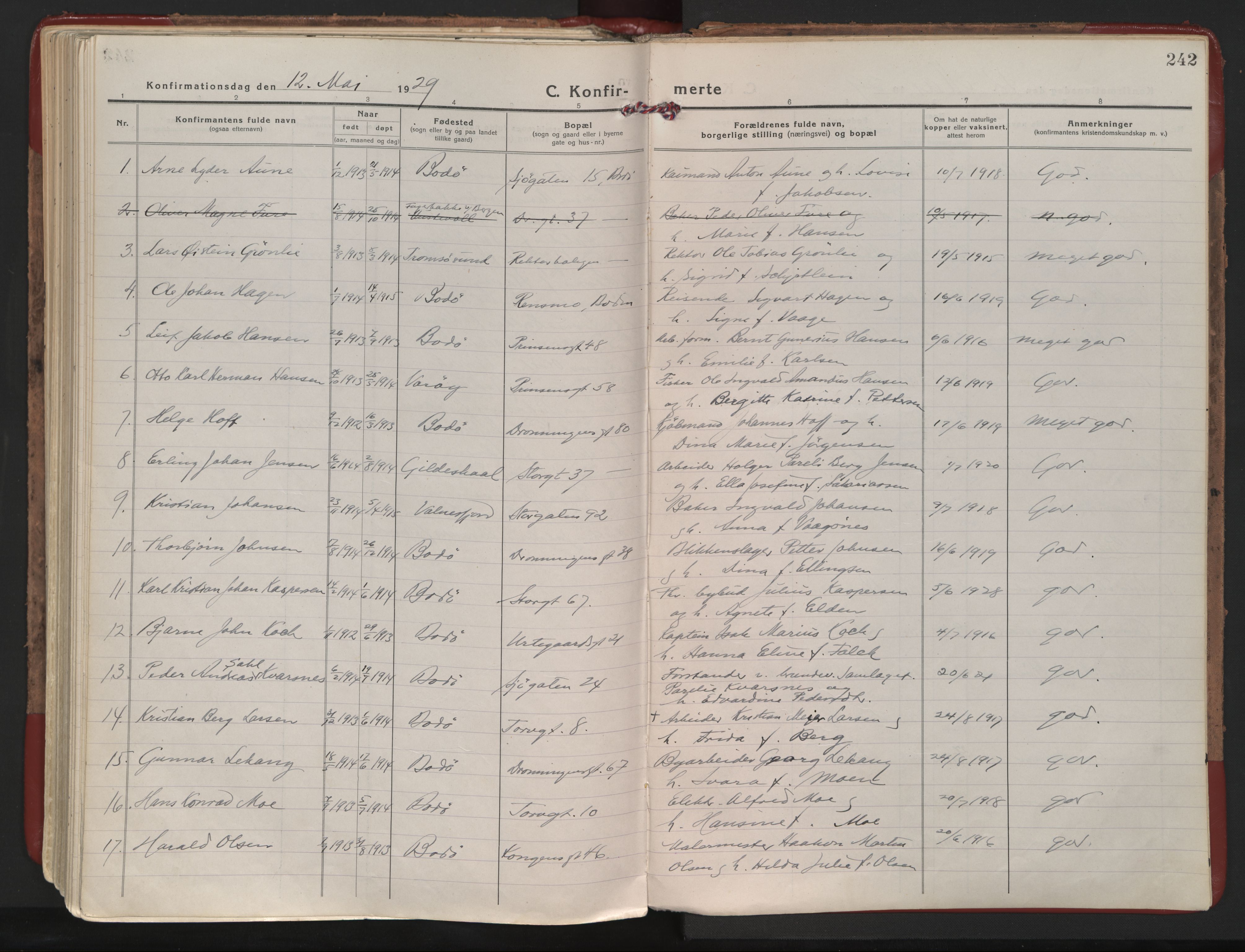 Ministerialprotokoller, klokkerbøker og fødselsregistre - Nordland, SAT/A-1459/801/L0017: Parish register (official) no. 801A17, 1917-1930, p. 242
