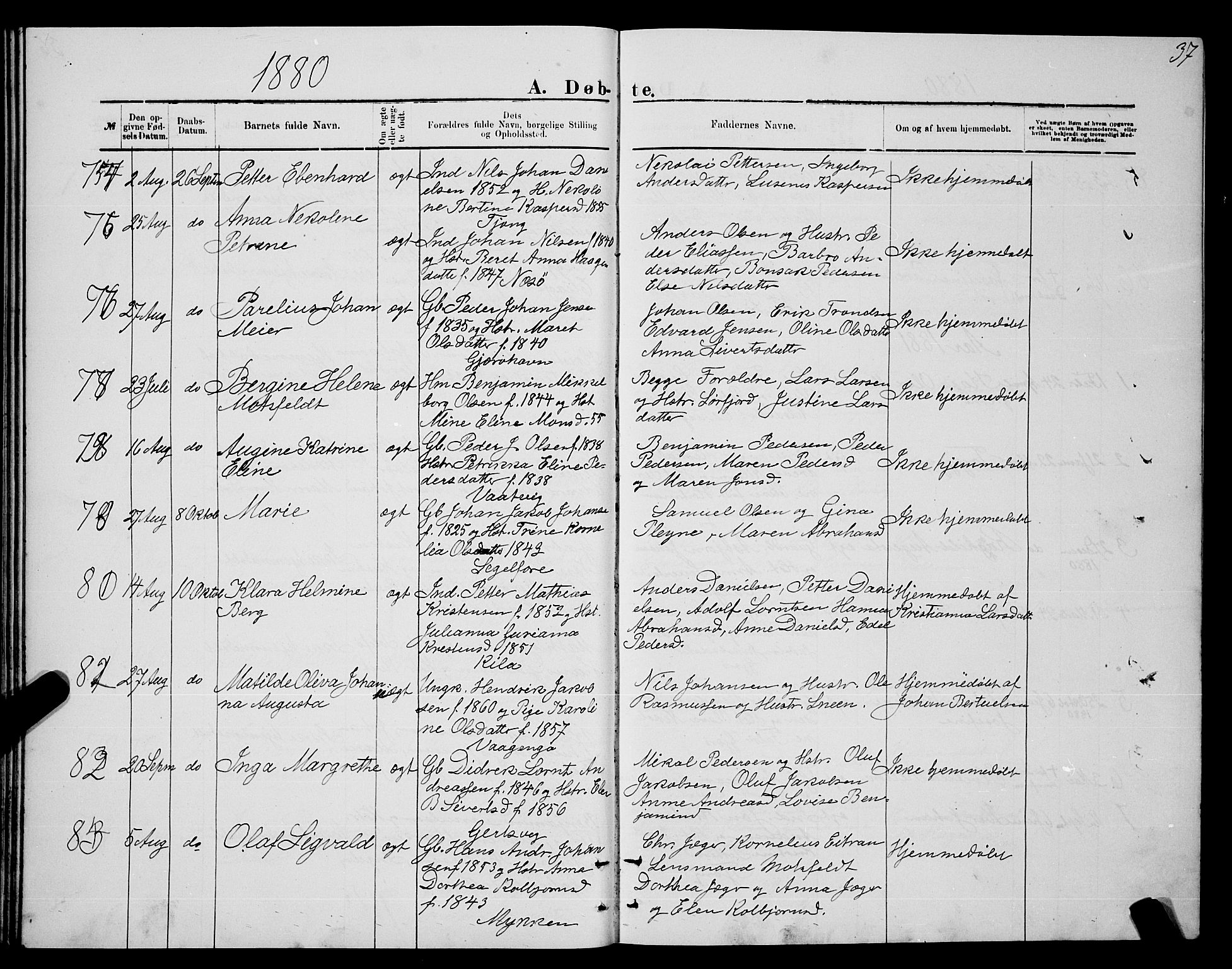 Ministerialprotokoller, klokkerbøker og fødselsregistre - Nordland, SAT/A-1459/841/L0620: Parish register (copy) no. 841C04, 1877-1896, p. 37