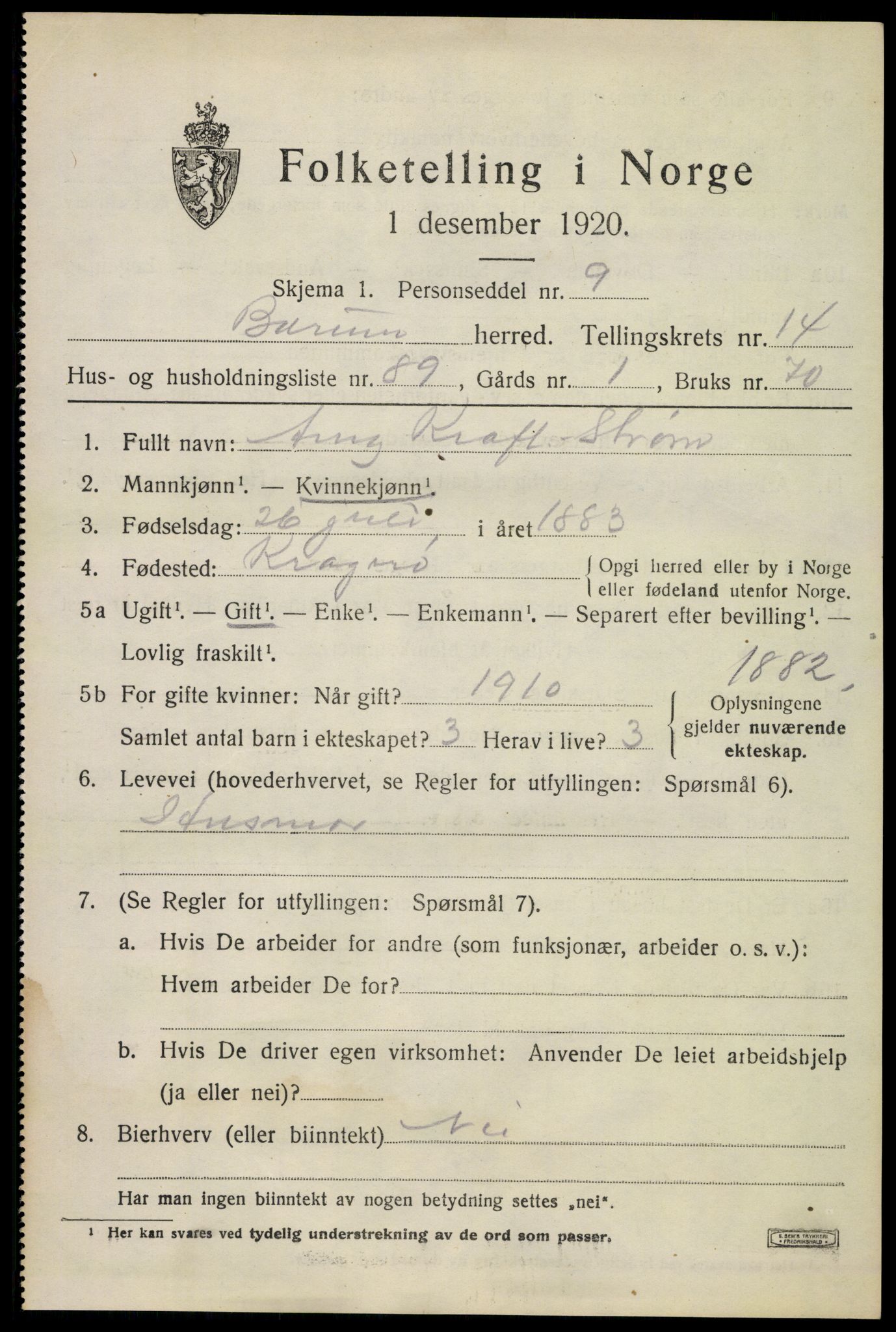 SAO, 1920 census for Bærum, 1920, p. 42260