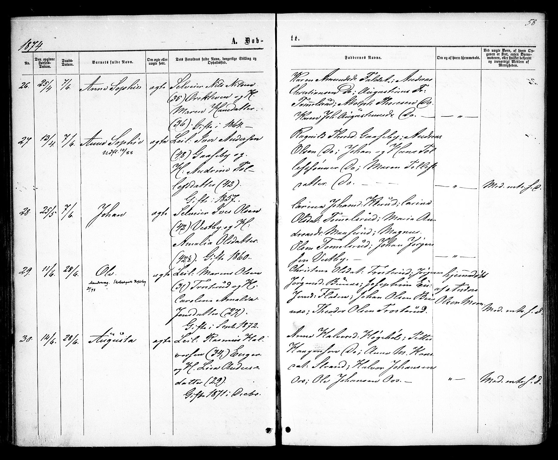 Rødenes prestekontor Kirkebøker, AV/SAO-A-2005/F/Fa/L0008: Parish register (official) no. I 8, 1869-1879, p. 58