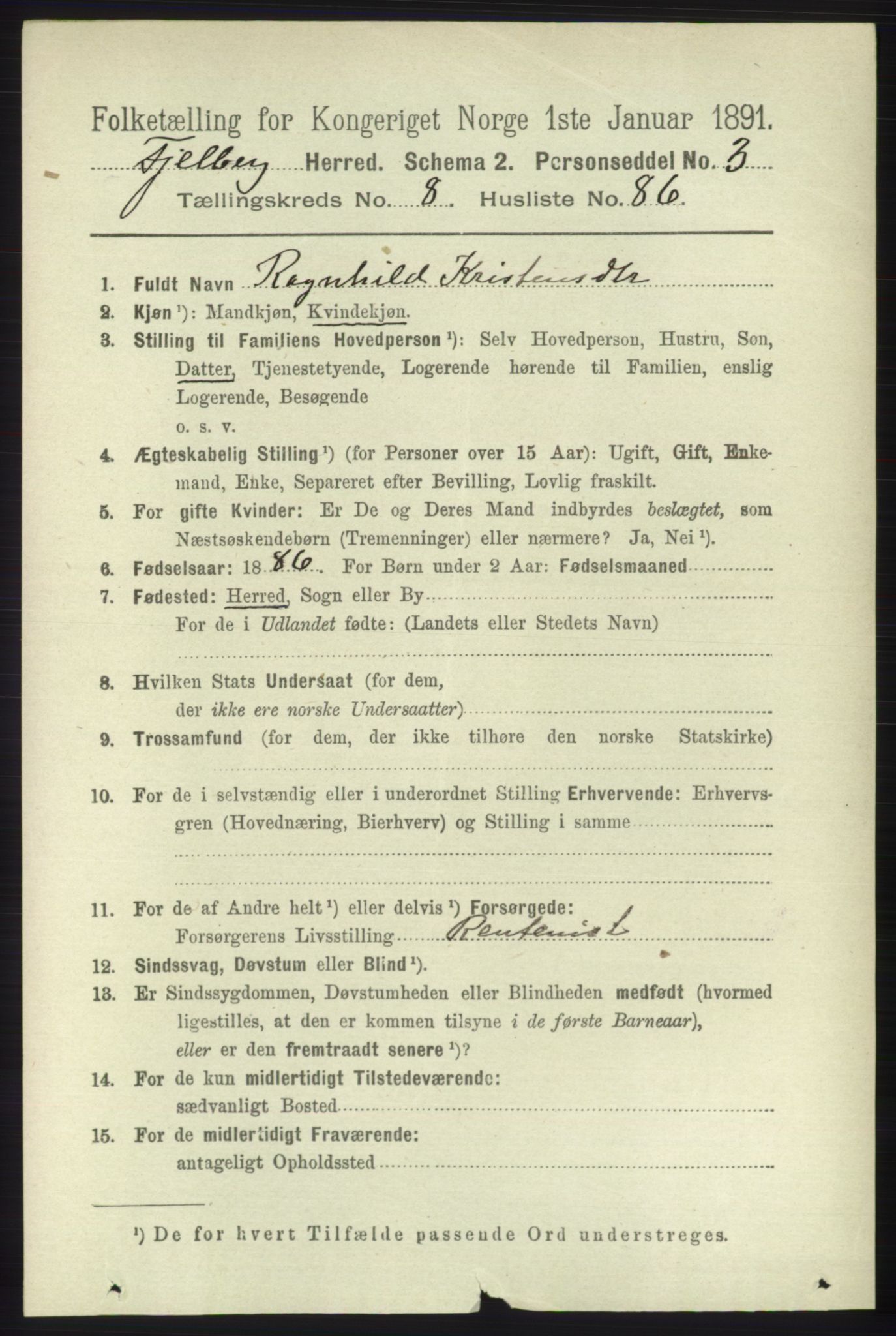 RA, 1891 census for 1213 Fjelberg, 1891, p. 3352