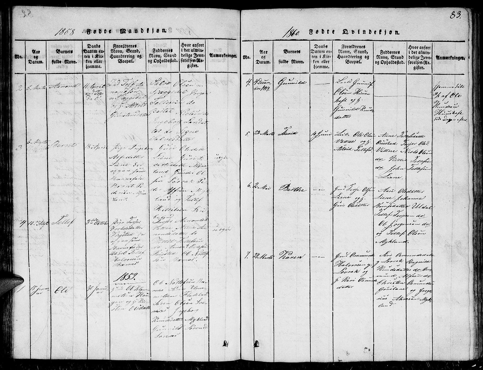 Herefoss sokneprestkontor, AV/SAK-1111-0019/F/Fb/Fbc/L0001: Parish register (copy) no. B 1, 1816-1866, p. 83