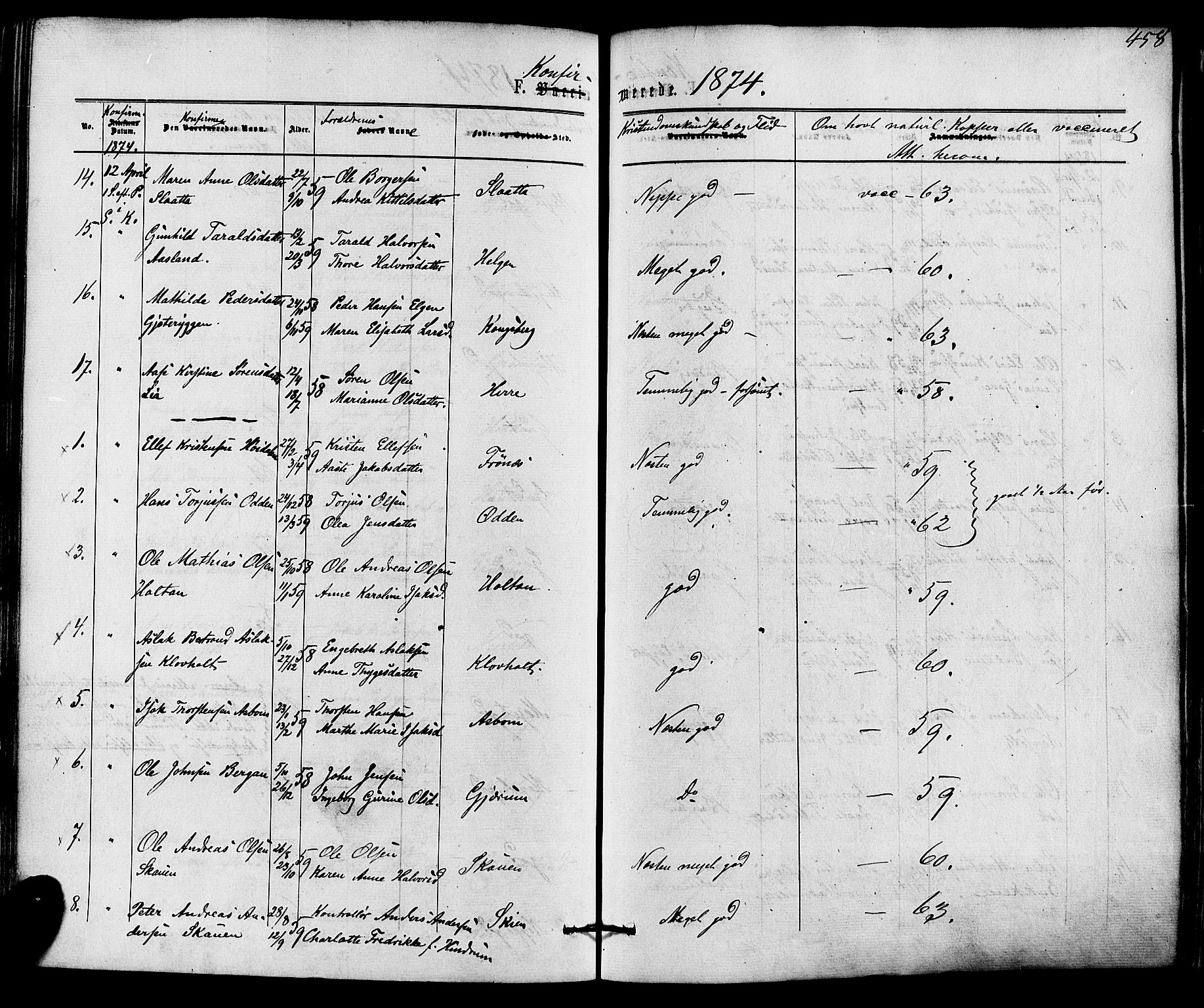 Solum kirkebøker, AV/SAKO-A-306/F/Fa/L0008: Parish register (official) no. I 8, 1865-1876, p. 458