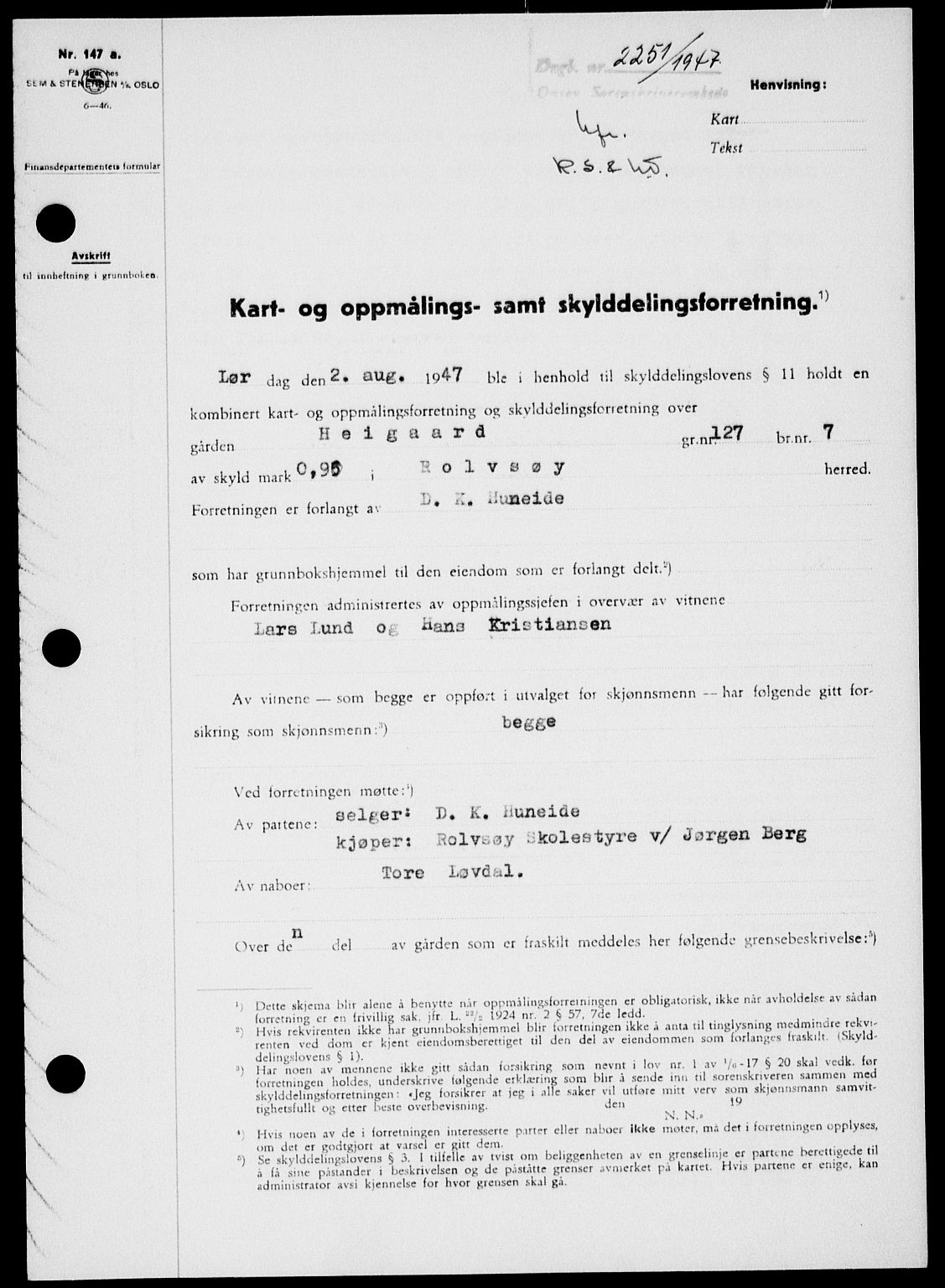 Onsøy sorenskriveri, SAO/A-10474/G/Ga/Gab/L0021: Mortgage book no. II A-21, 1947-1947, Diary no: : 2251/1947