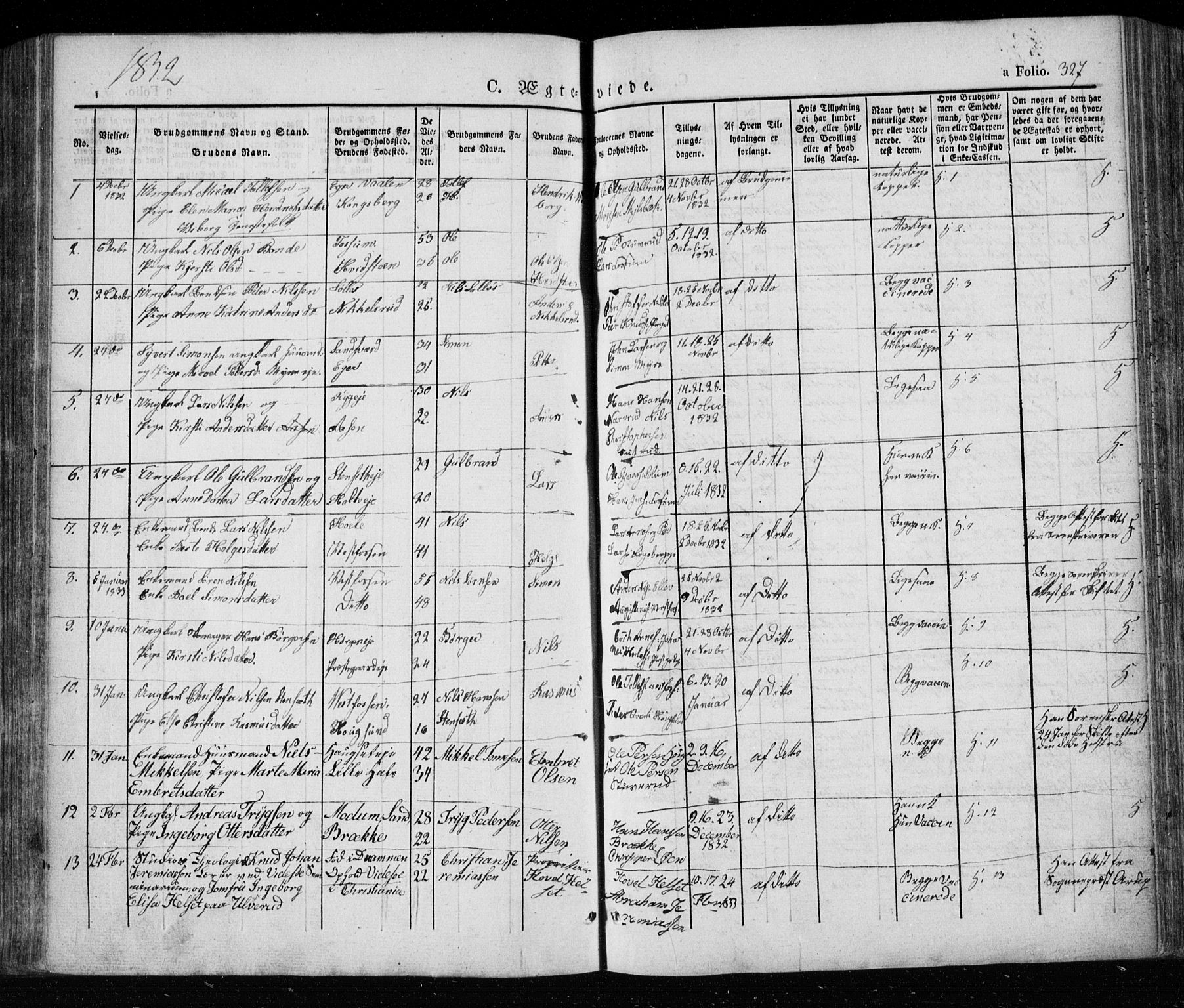Eiker kirkebøker, SAKO/A-4/F/Fa/L0013a: Parish register (official) no. I 13A, 1832-1845, p. 327