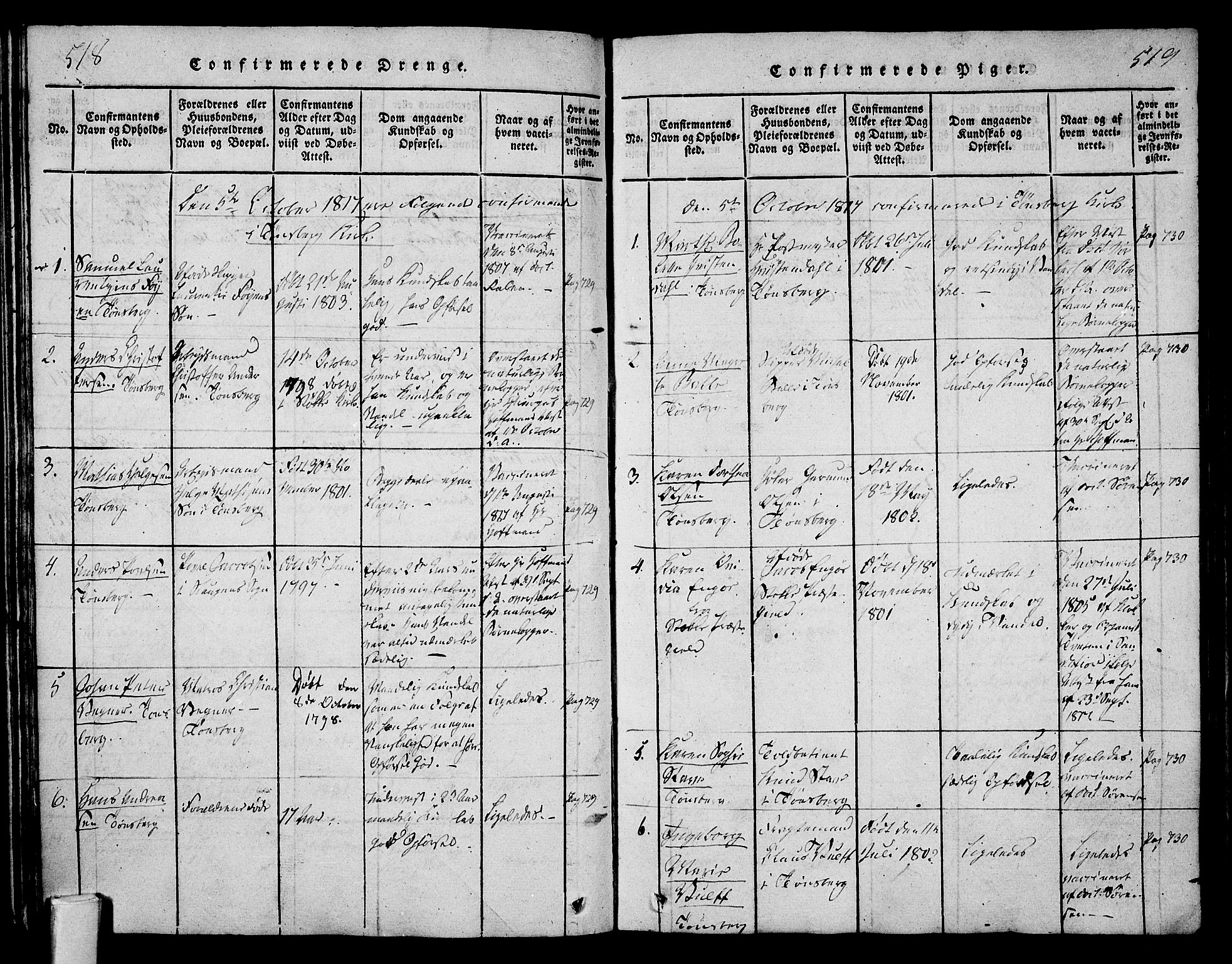 Tønsberg kirkebøker, AV/SAKO-A-330/F/Fa/L0004: Parish register (official) no. I 4, 1813-1826, p. 518-519