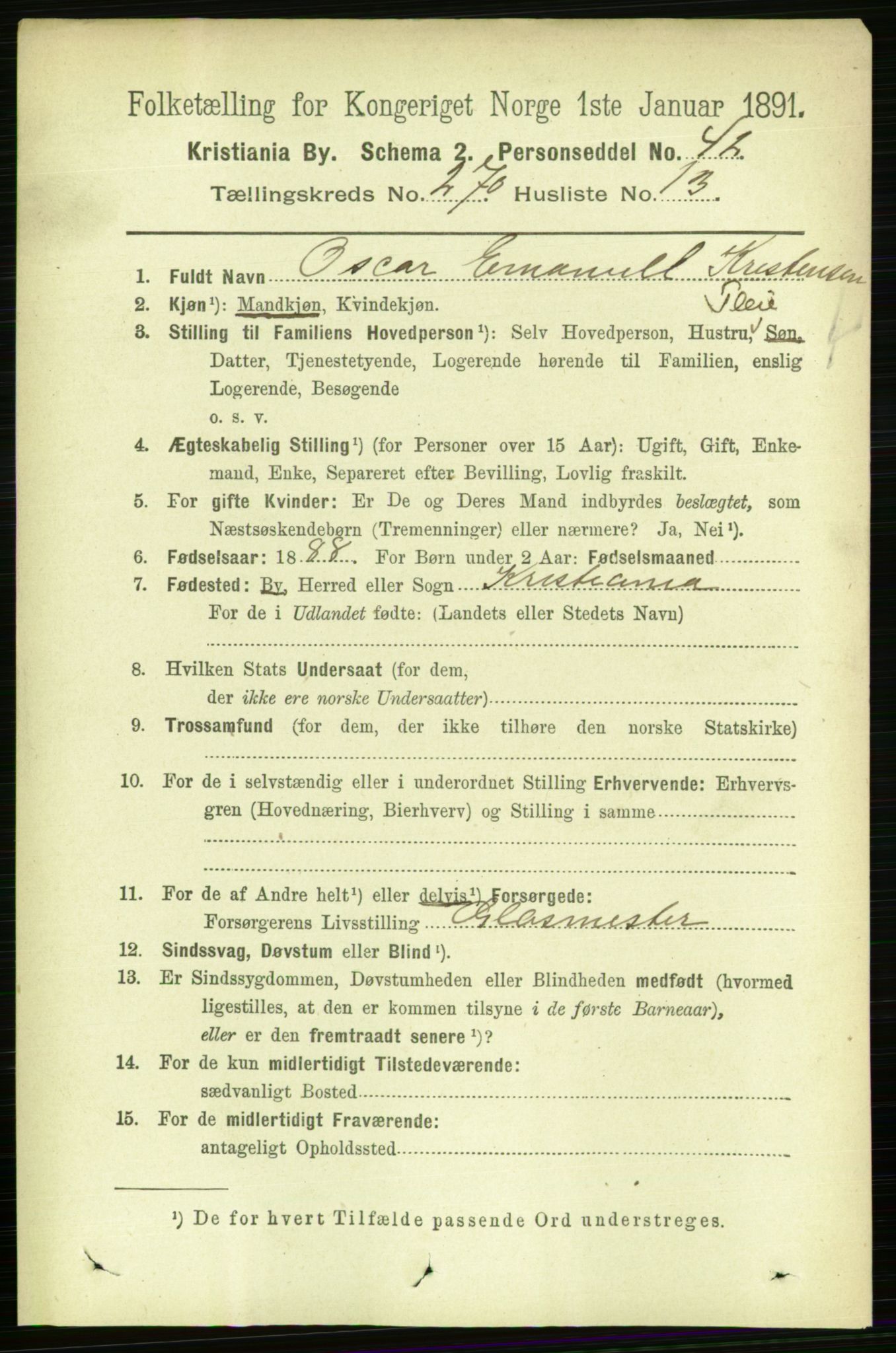 RA, 1891 census for 0301 Kristiania, 1891, p. 164310