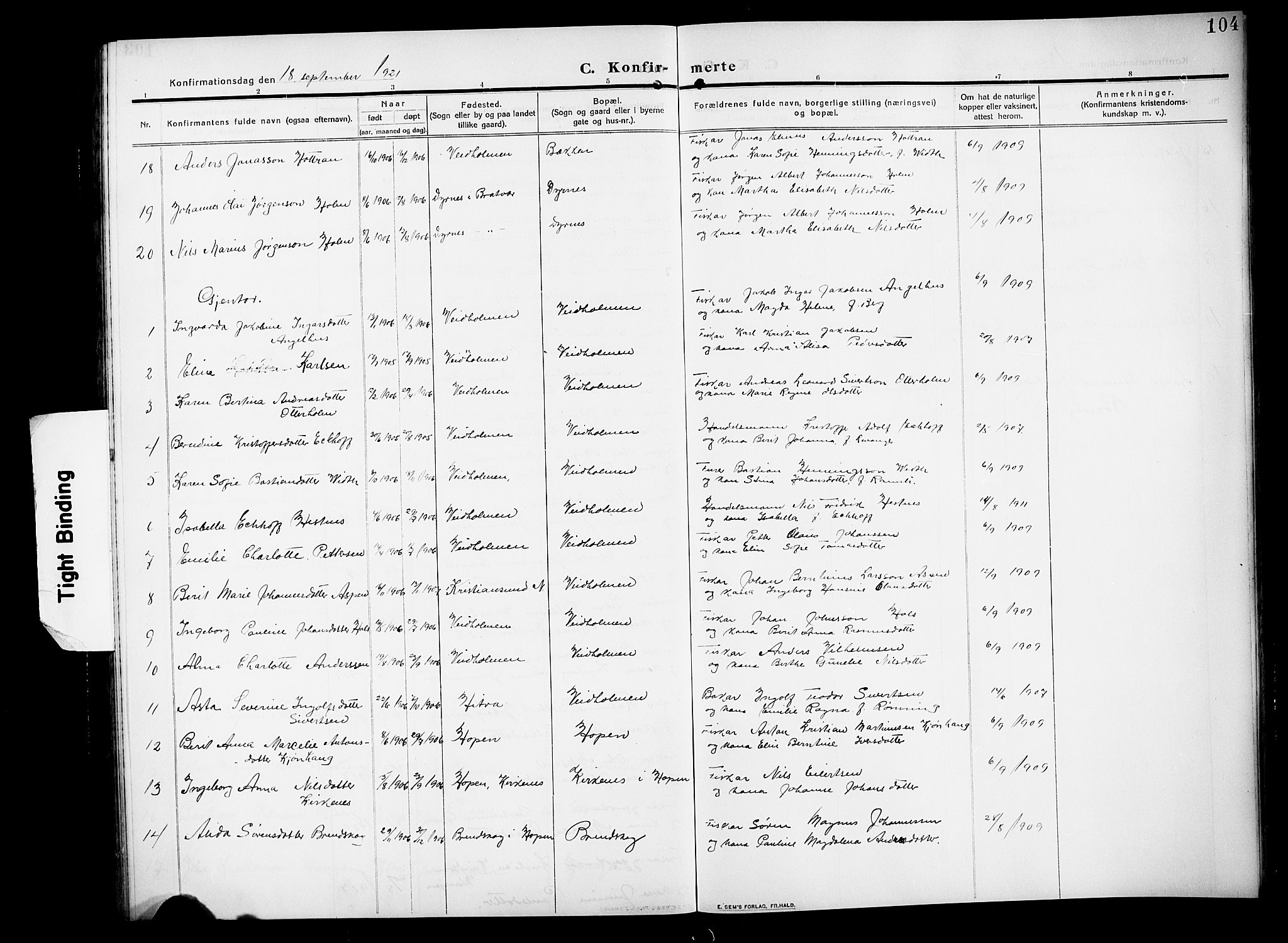 Ministerialprotokoller, klokkerbøker og fødselsregistre - Møre og Romsdal, SAT/A-1454/583/L0956: Parish register (copy) no. 583C01, 1909-1925, p. 104