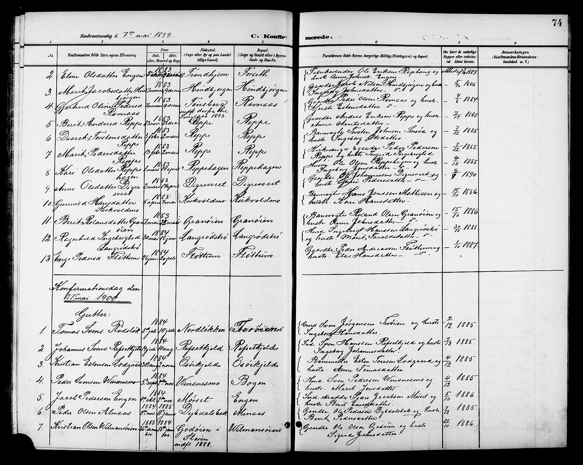 Ministerialprotokoller, klokkerbøker og fødselsregistre - Sør-Trøndelag, SAT/A-1456/688/L1029: Parish register (copy) no. 688C04, 1899-1915, p. 74