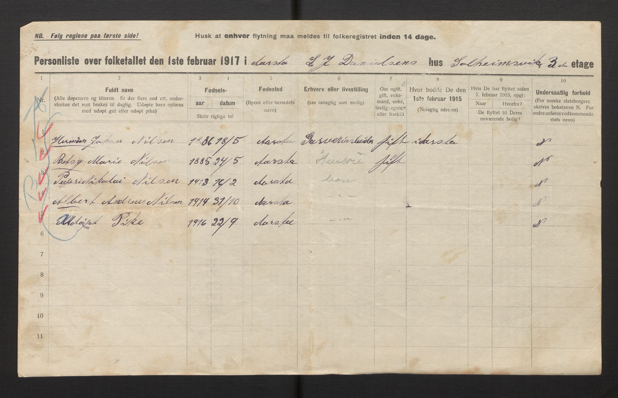 SAB, Municipal Census 1917 for Bergen, 1917, p. 48306