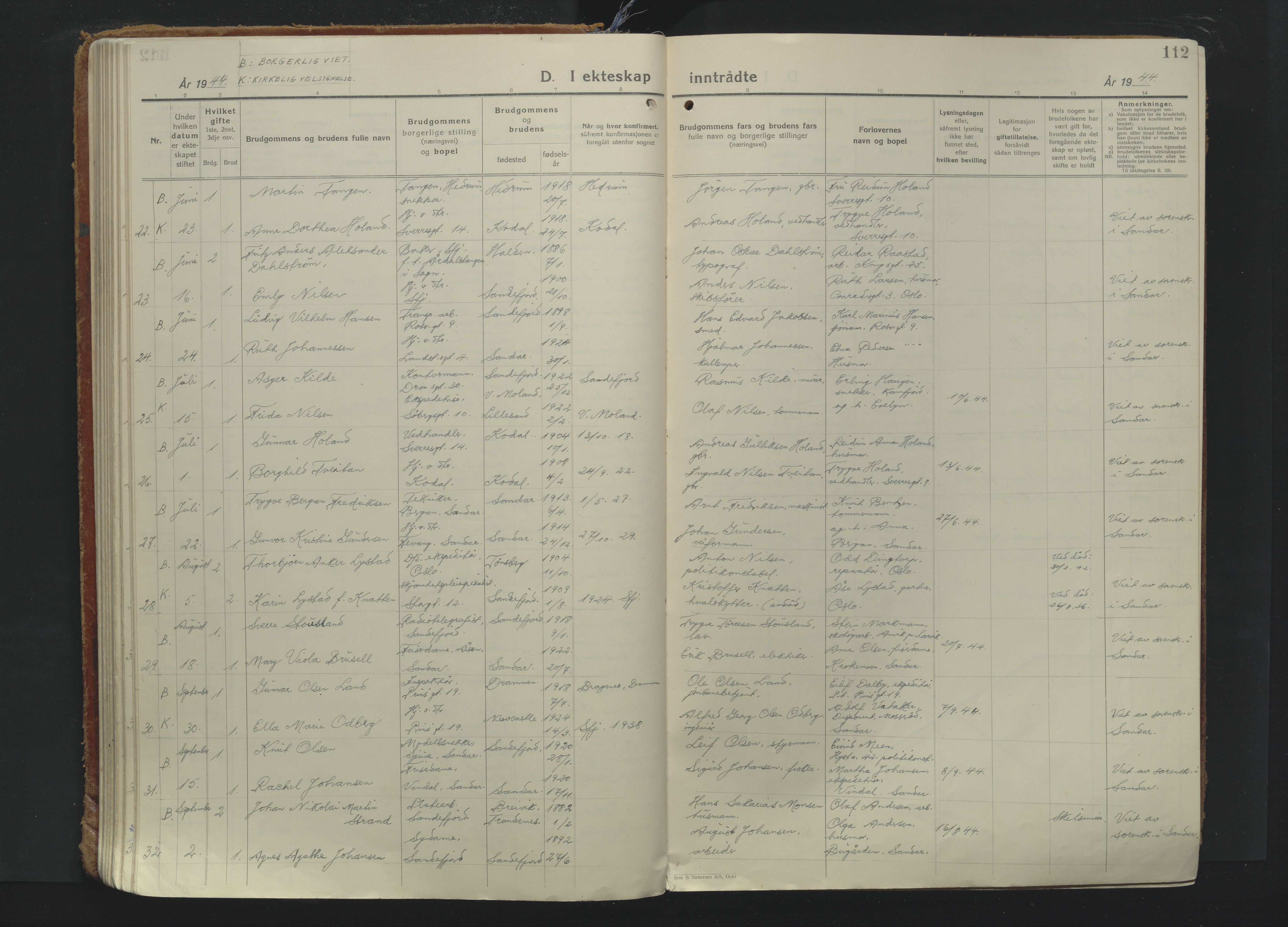 Sandefjord kirkebøker, AV/SAKO-A-315/F/Fa/L0009: Parish register (official) no. 9, 1926-1945, p. 112