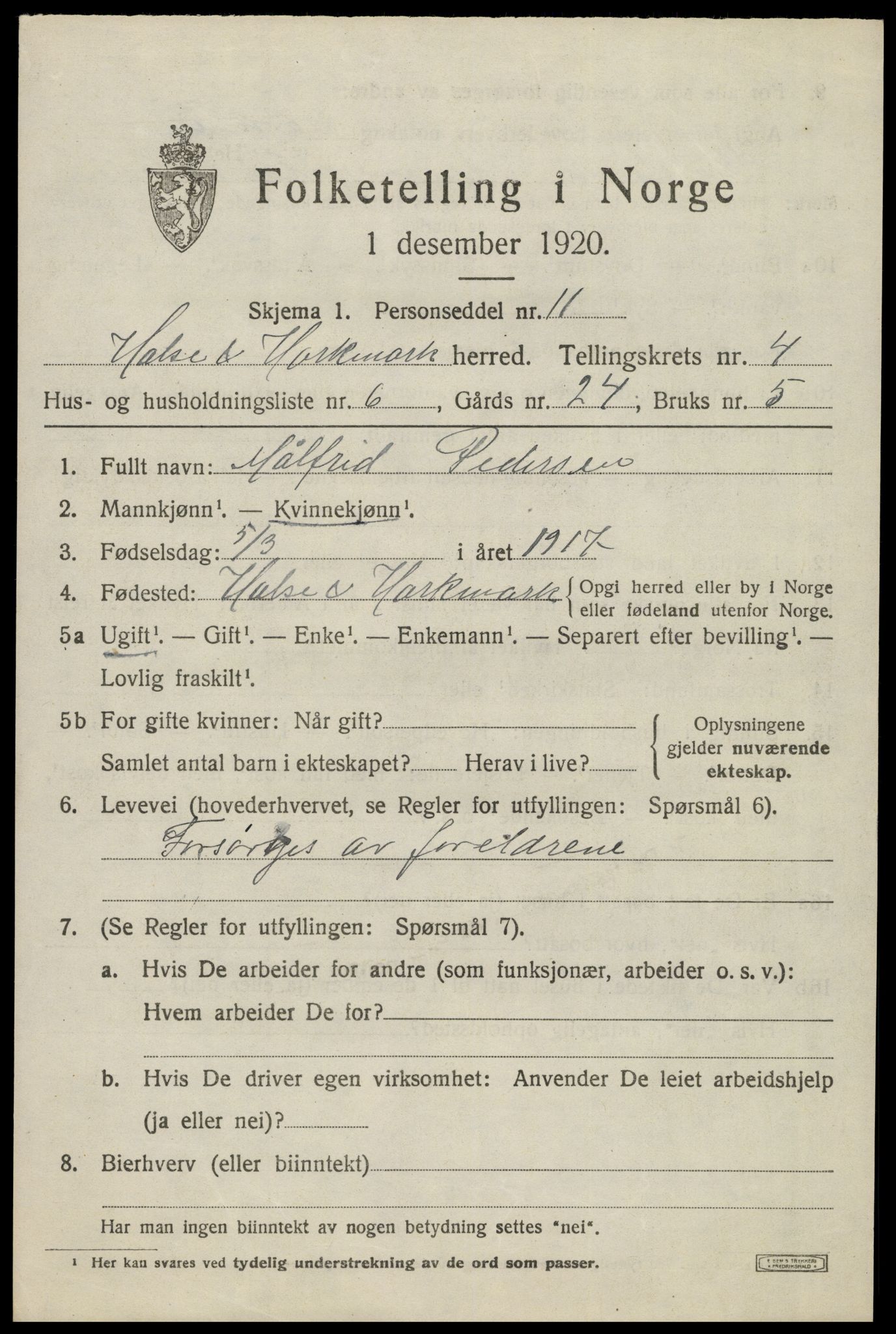 SAK, 1920 census for Halse og Harkmark, 1920, p. 2916