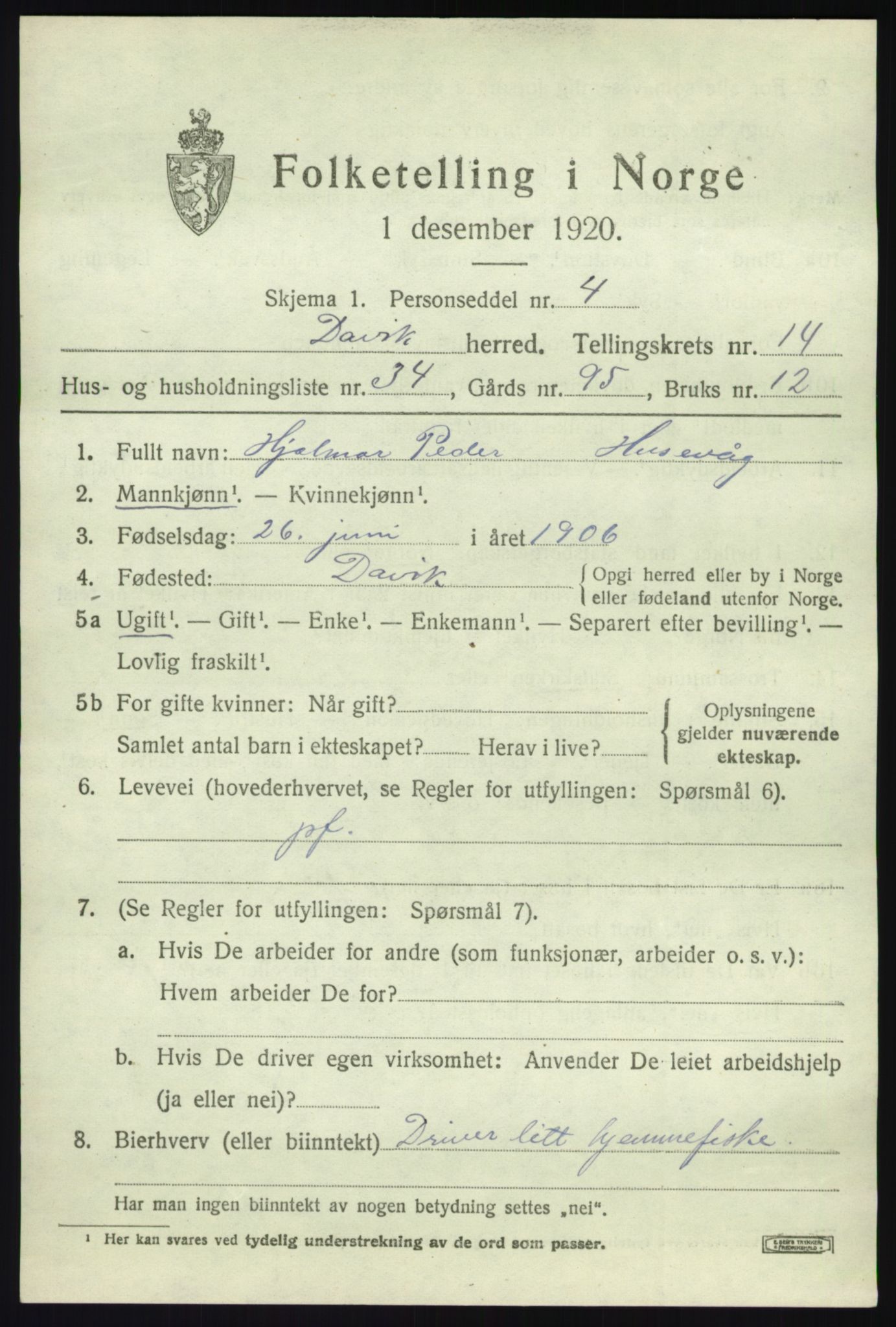 SAB, 1920 census for Davik, 1920, p. 6817