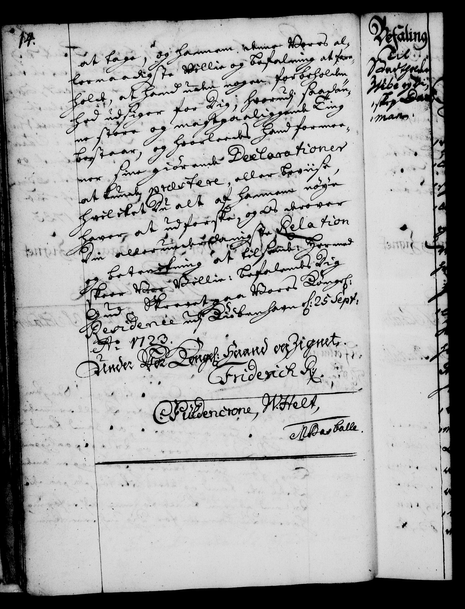 Rentekammeret, Kammerkanselliet, RA/EA-3111/G/Gg/Gga/L0002: Norsk ekspedisjonsprotokoll med register (merket RK 53.2), 1723-1727, p. 14