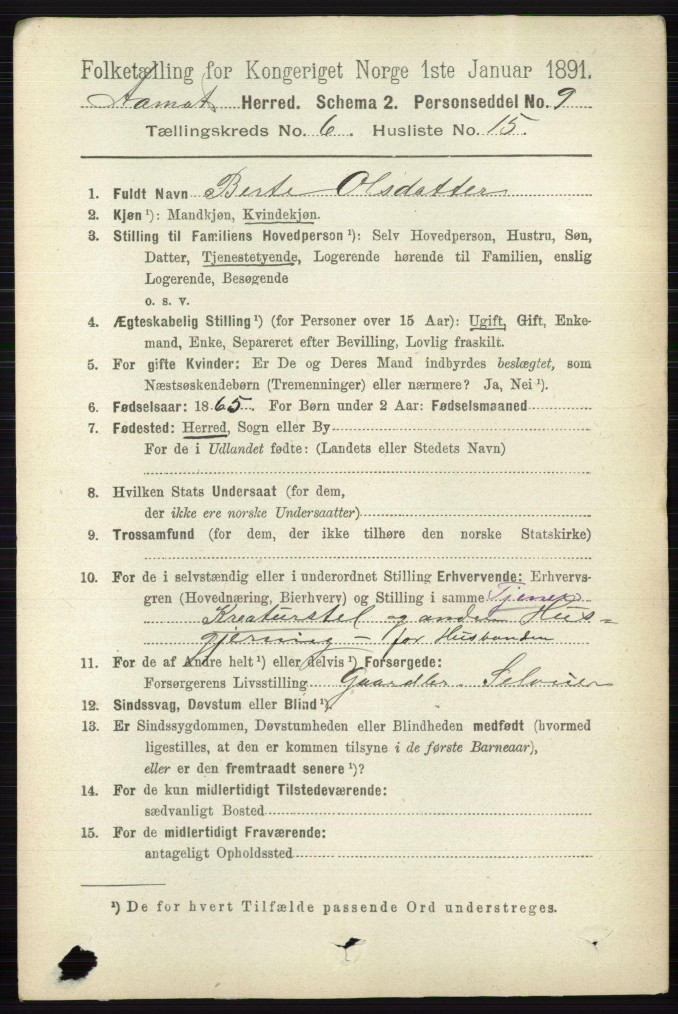 RA, 1891 census for 0429 Åmot, 1891, p. 2832