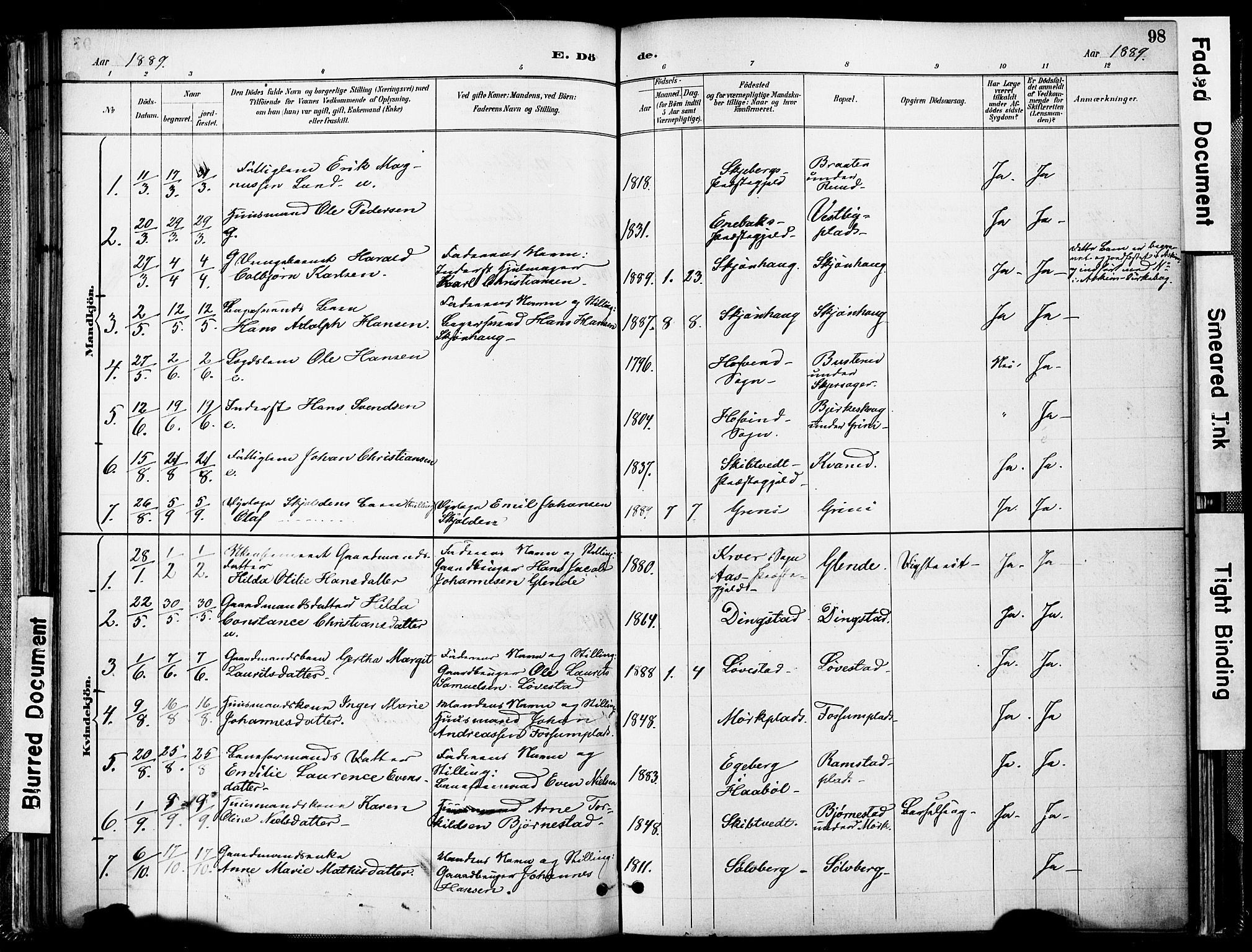 Spydeberg prestekontor Kirkebøker, AV/SAO-A-10924/F/Fa/L0008: Parish register (official) no. I 8, 1886-1900, p. 98