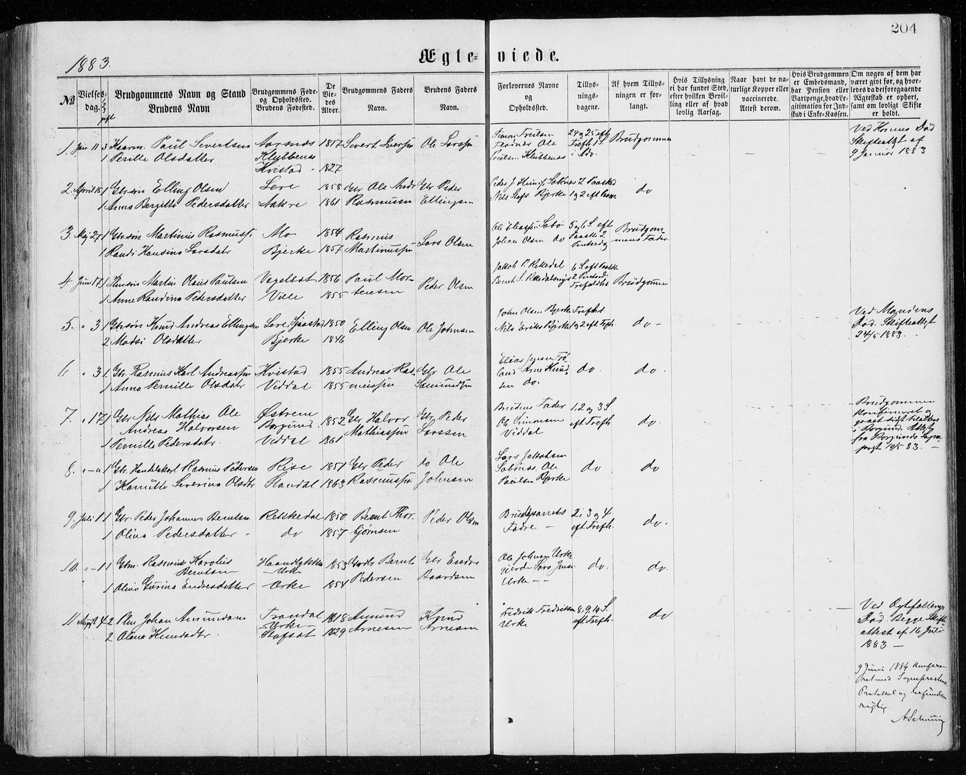 Ministerialprotokoller, klokkerbøker og fødselsregistre - Møre og Romsdal, AV/SAT-A-1454/515/L0214: Parish register (copy) no. 515C01, 1865-1883, p. 204