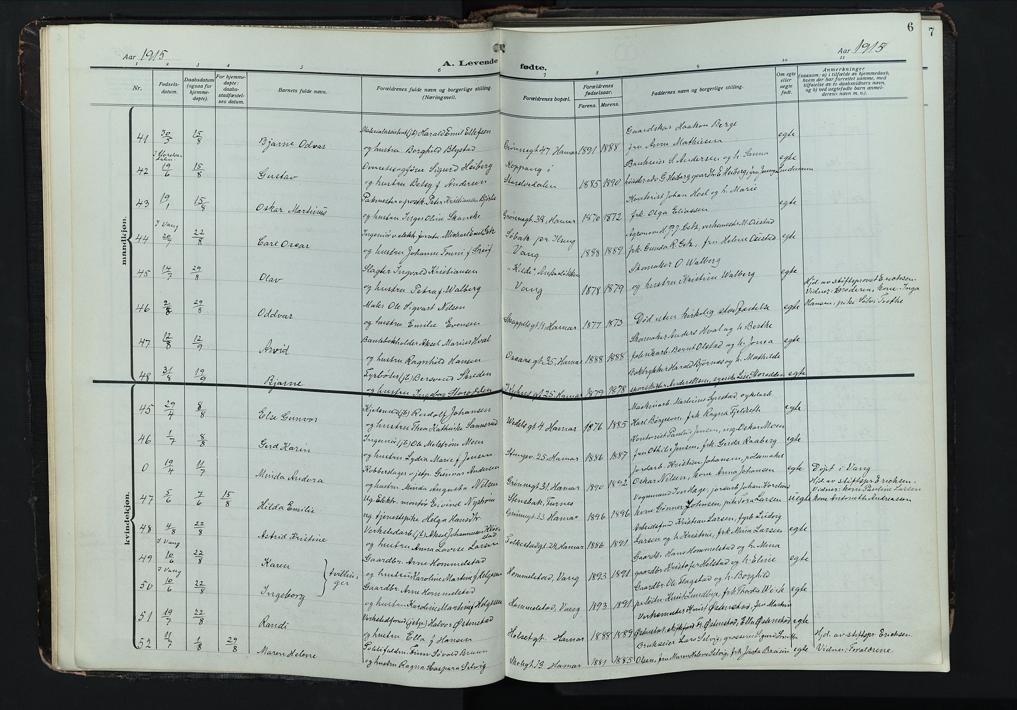 Hamar prestekontor, AV/SAH-DOMPH-002/H/Ha/Hab/L0004: Parish register (copy) no. 4, 1915-1942, p. 6