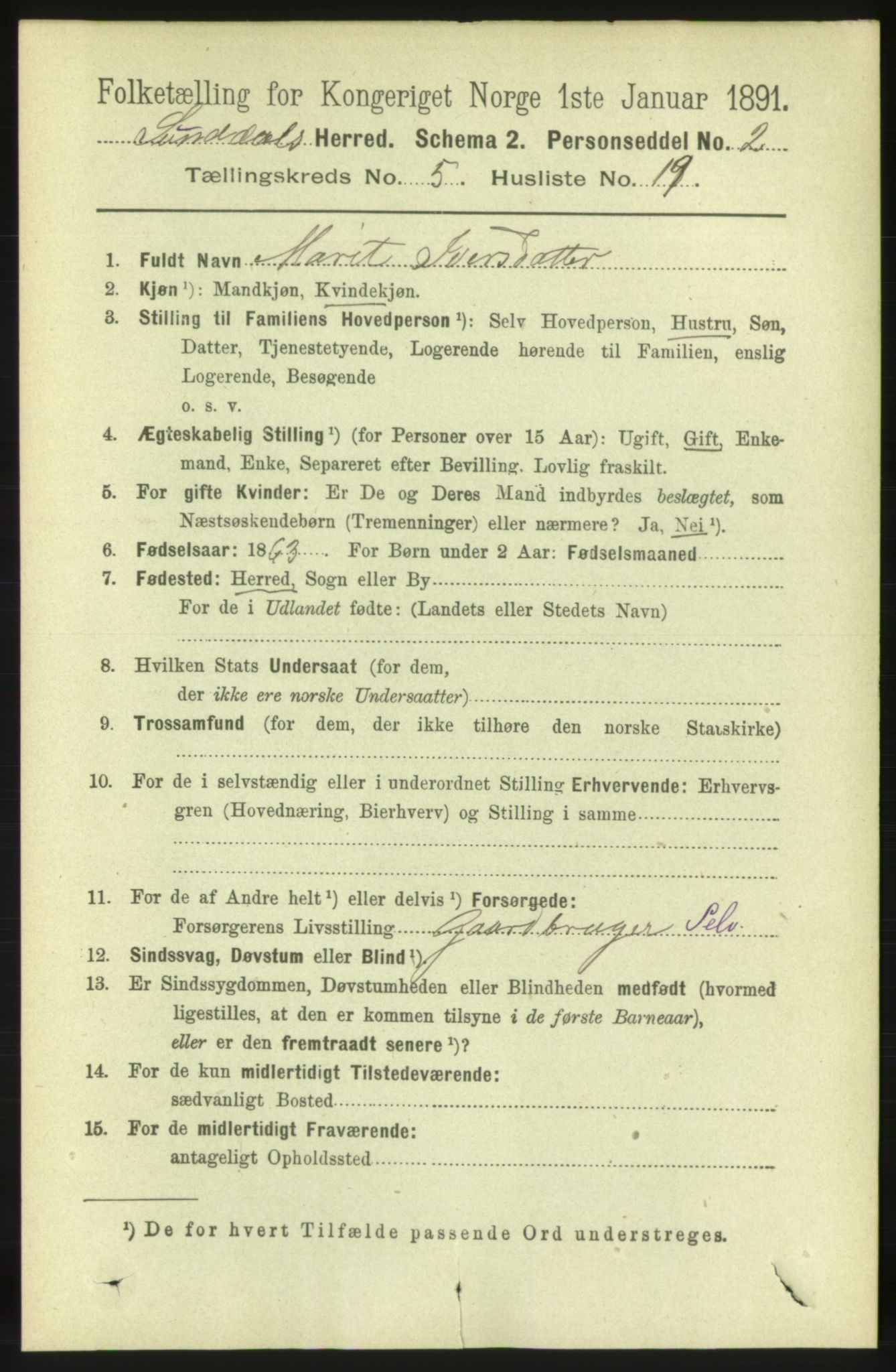 RA, 1891 census for 1563 Sunndal, 1891, p. 1357