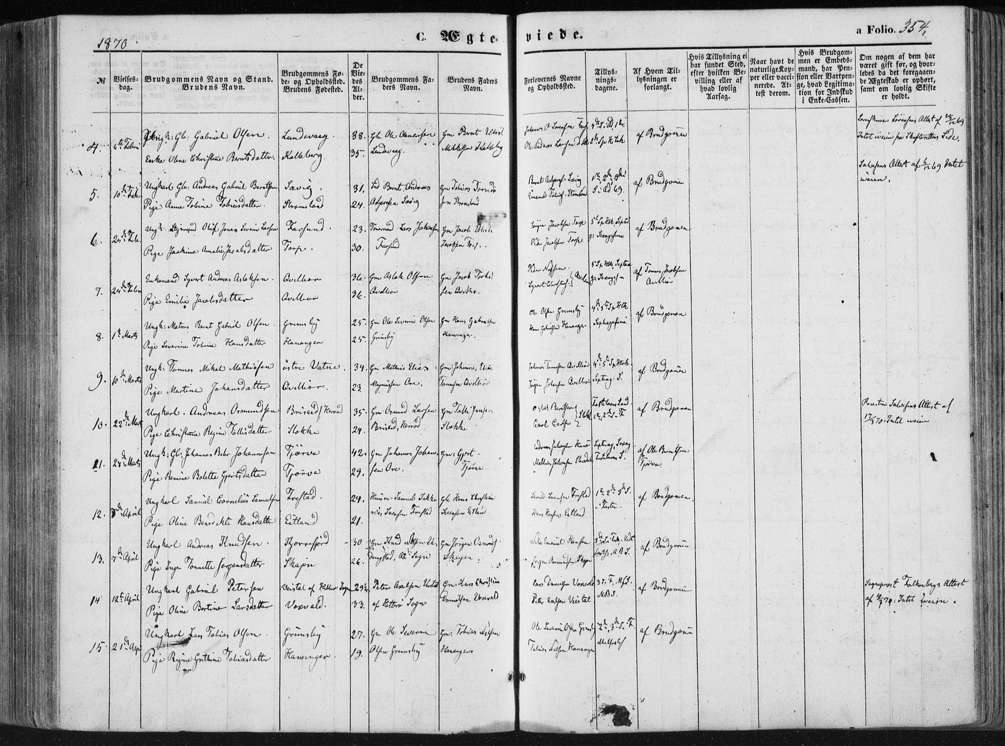 Lista sokneprestkontor, AV/SAK-1111-0027/F/Fa/L0011: Parish register (official) no. A 11, 1861-1878, p. 354