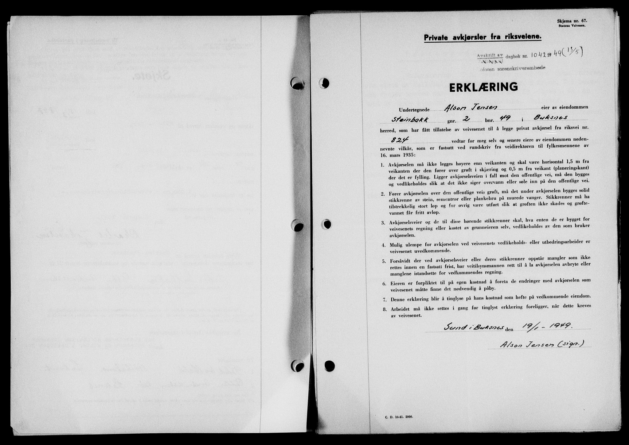 Lofoten sorenskriveri, SAT/A-0017/1/2/2C/L0020a: Mortgage book no. 20a, 1948-1949, Diary no: : 1042/1949