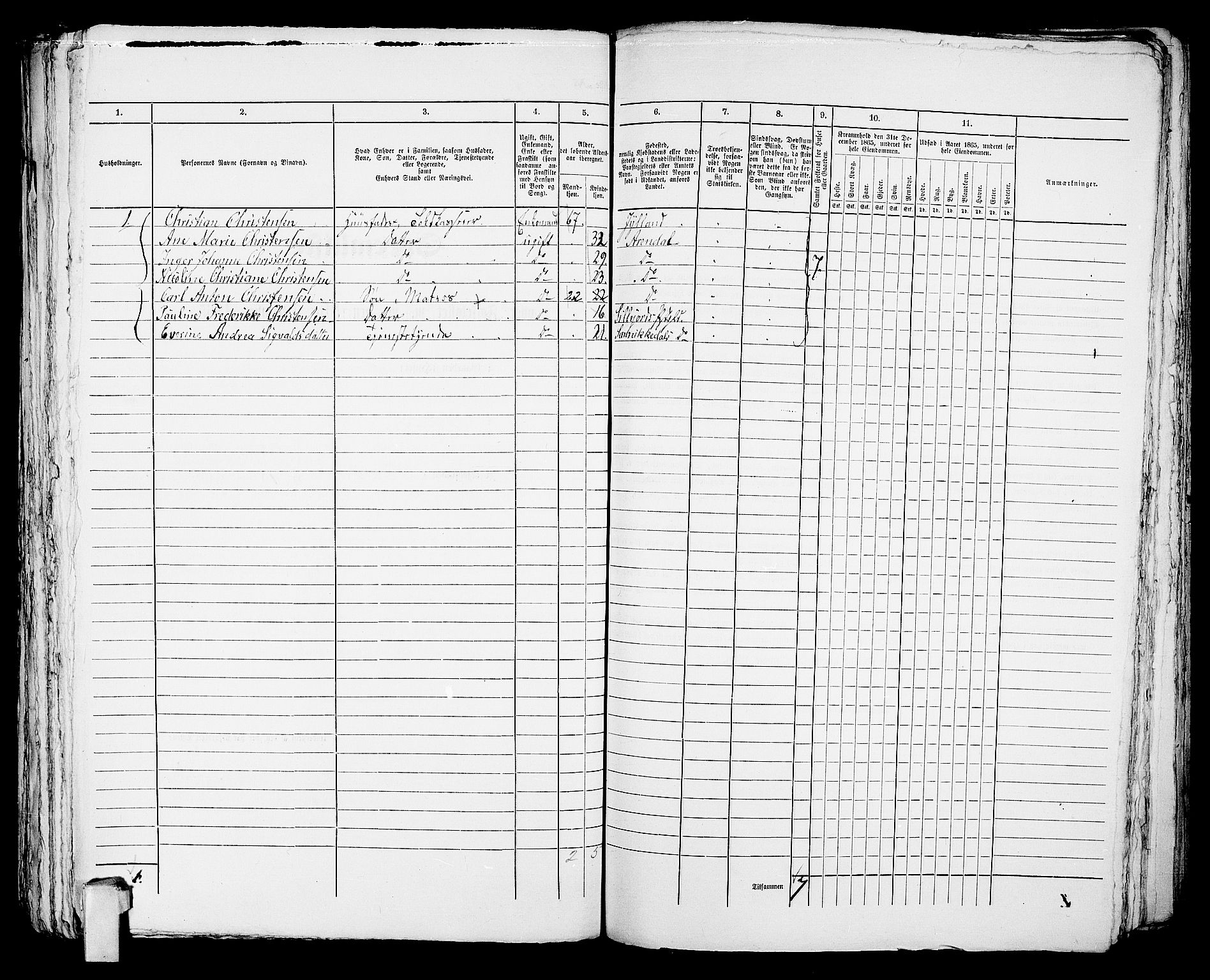 RA, 1865 census for Kragerø/Kragerø, 1865, p. 1065