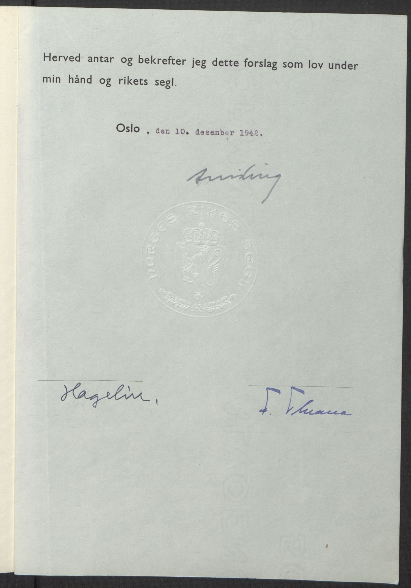 NS-administrasjonen 1940-1945 (Statsrådsekretariatet, de kommisariske statsråder mm), RA/S-4279/D/Db/L0098: Lover II, 1942, p. 567