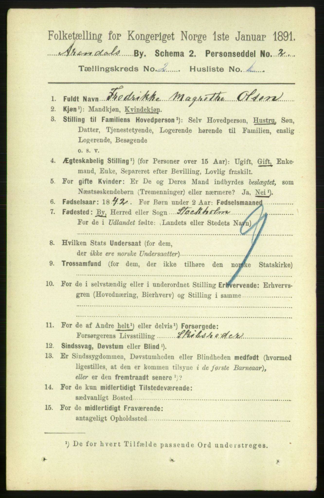 RA, 1891 census for 0903 Arendal, 1891, p. 1300