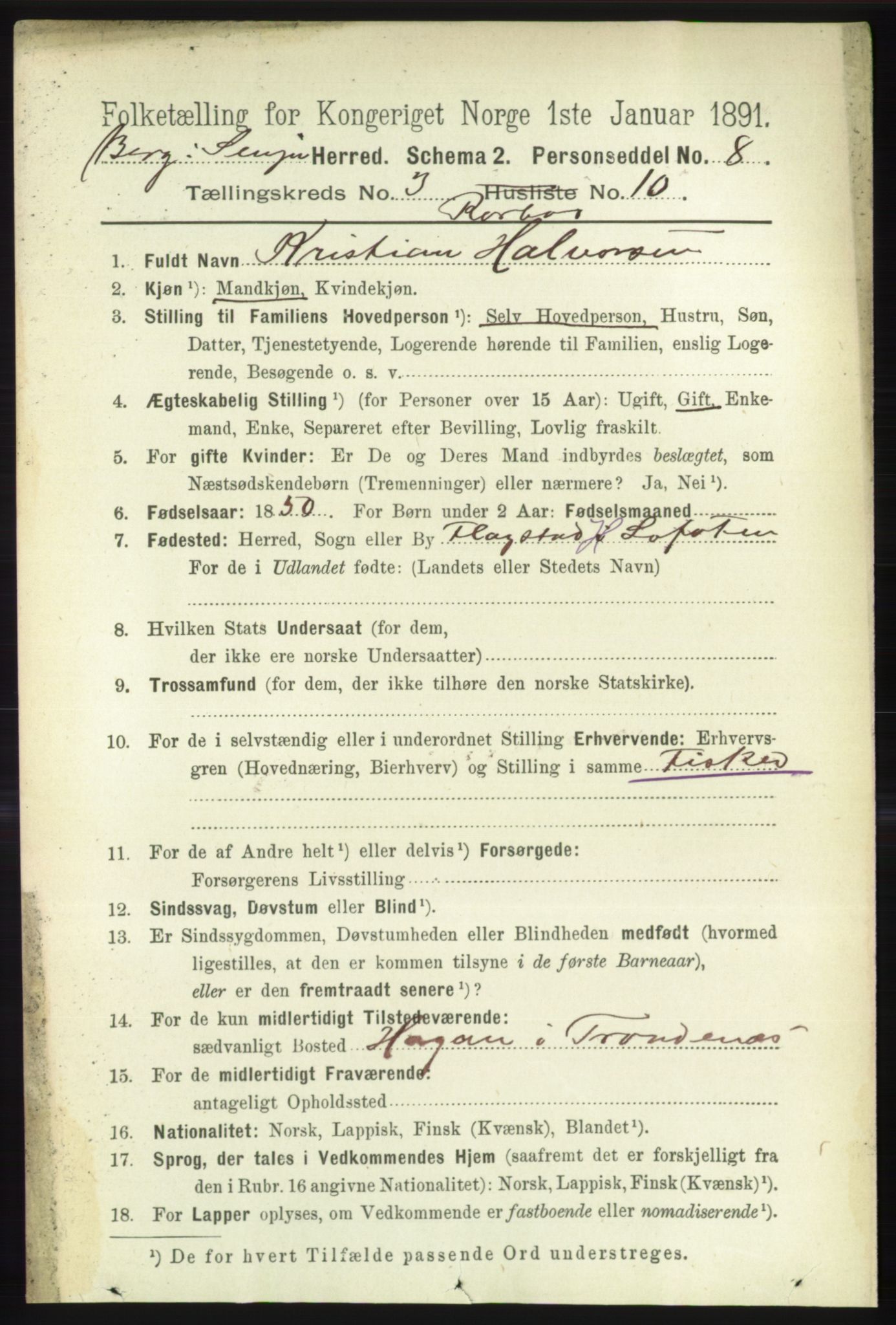 RA, 1891 census for 1929 Berg, 1891, p. 1423