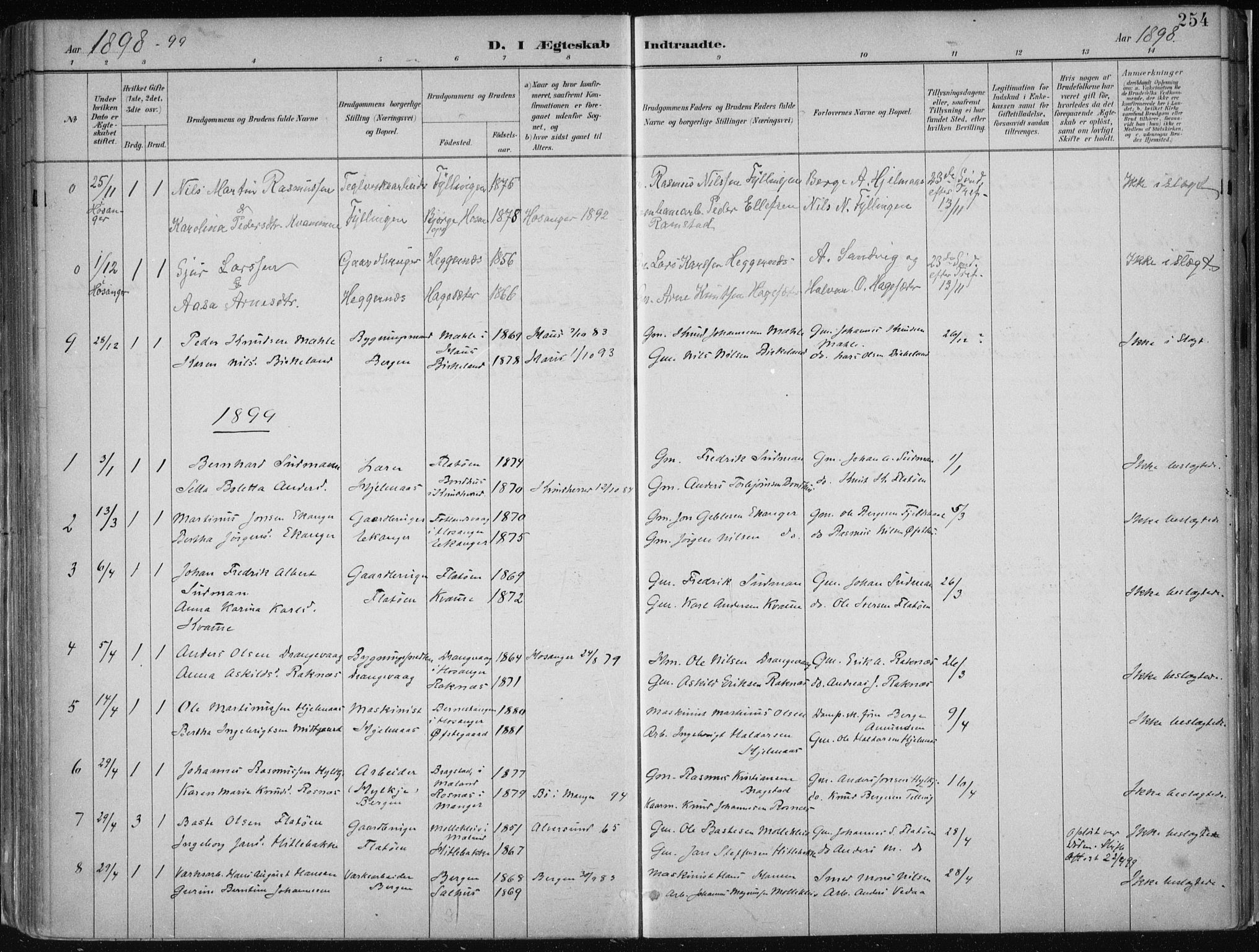 Hamre sokneprestembete, SAB/A-75501/H/Ha/Haa/Haab/L0001: Parish register (official) no. B  1, 1882-1905, p. 254