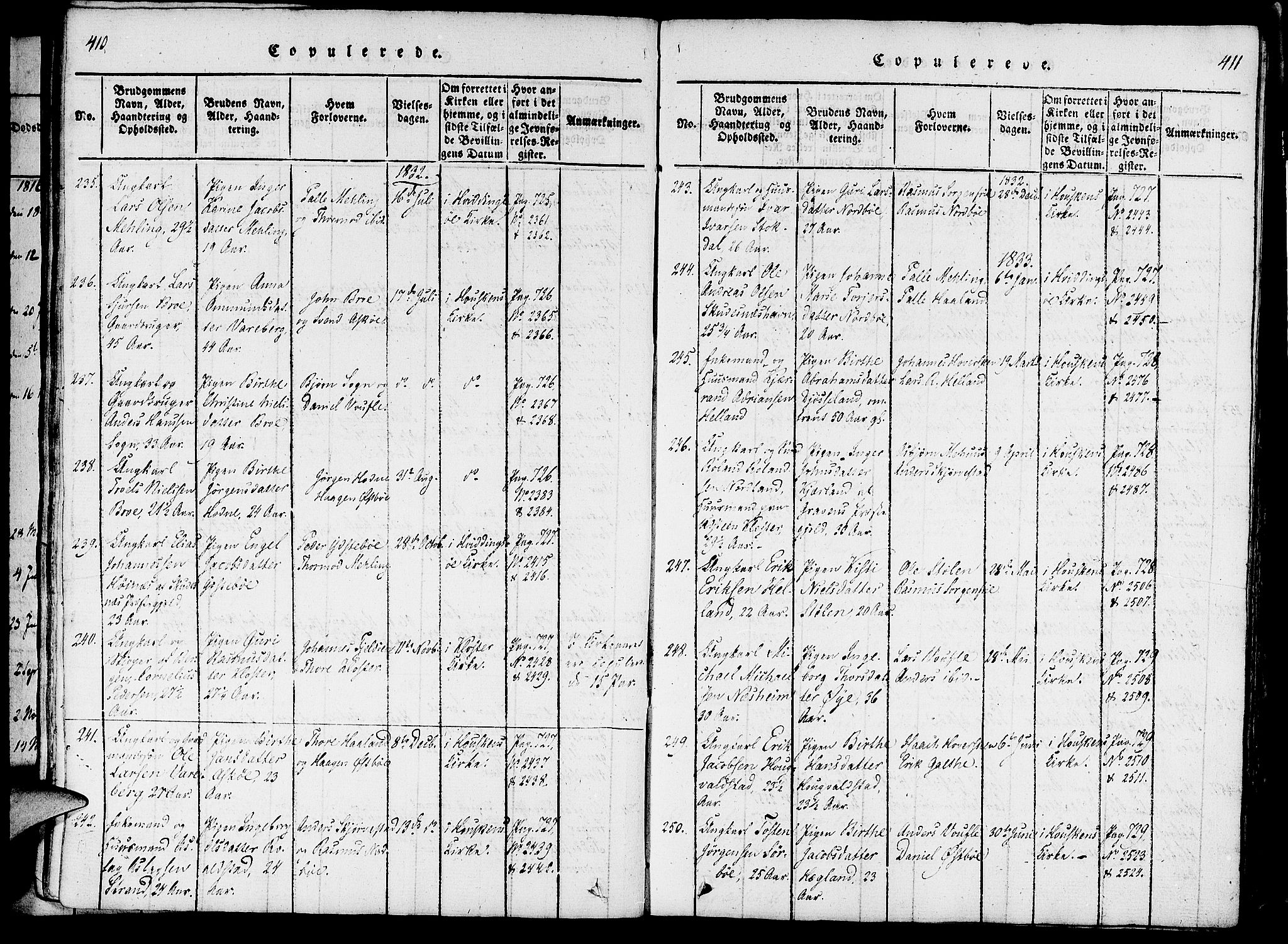 Rennesøy sokneprestkontor, SAST/A -101827/H/Ha/Haa/L0004: Parish register (official) no. A 4, 1816-1837, p. 410-411