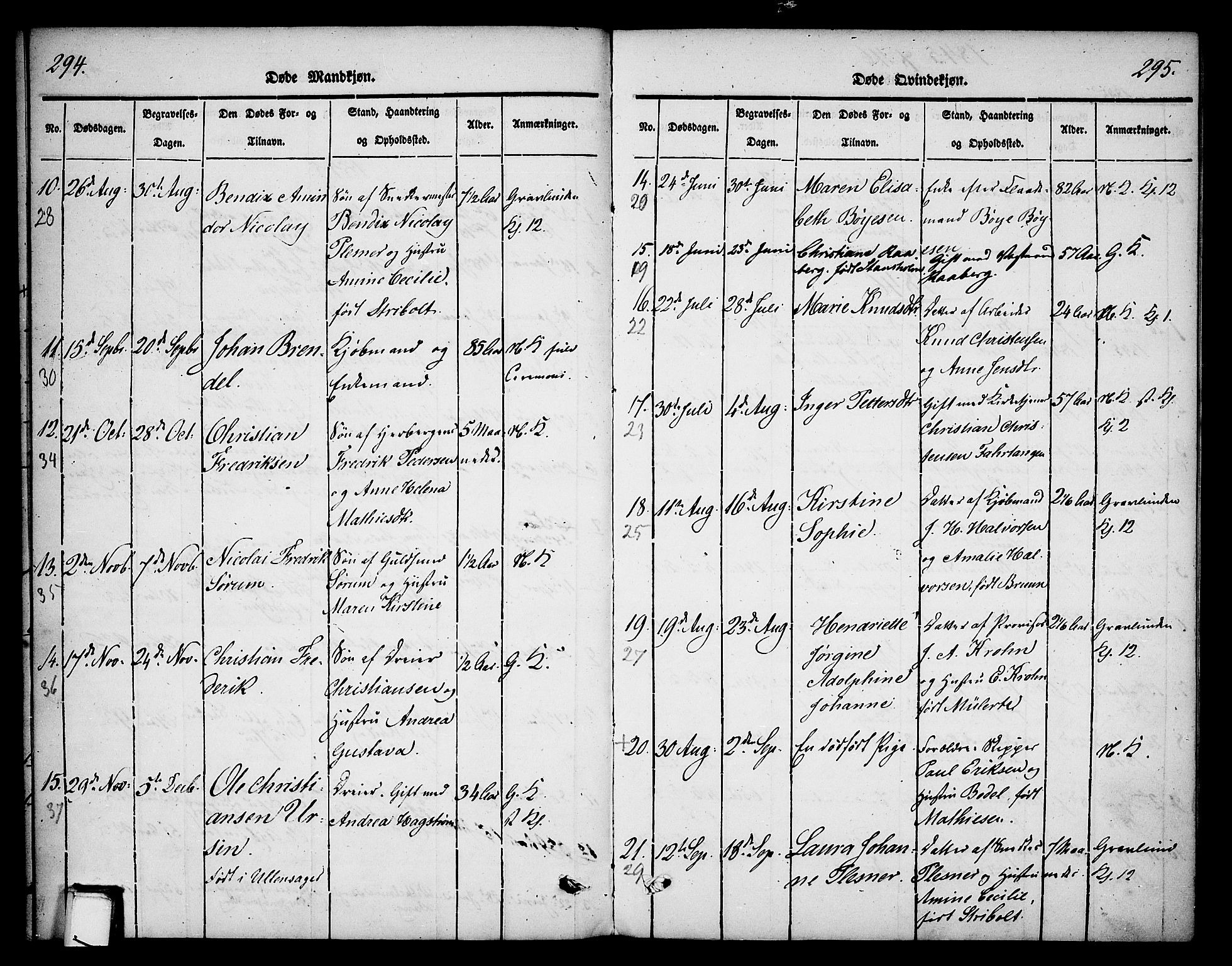 Skien kirkebøker, SAKO/A-302/F/Fa/L0006b: Parish register (official) no. 6B, 1843-1846, p. 294-295