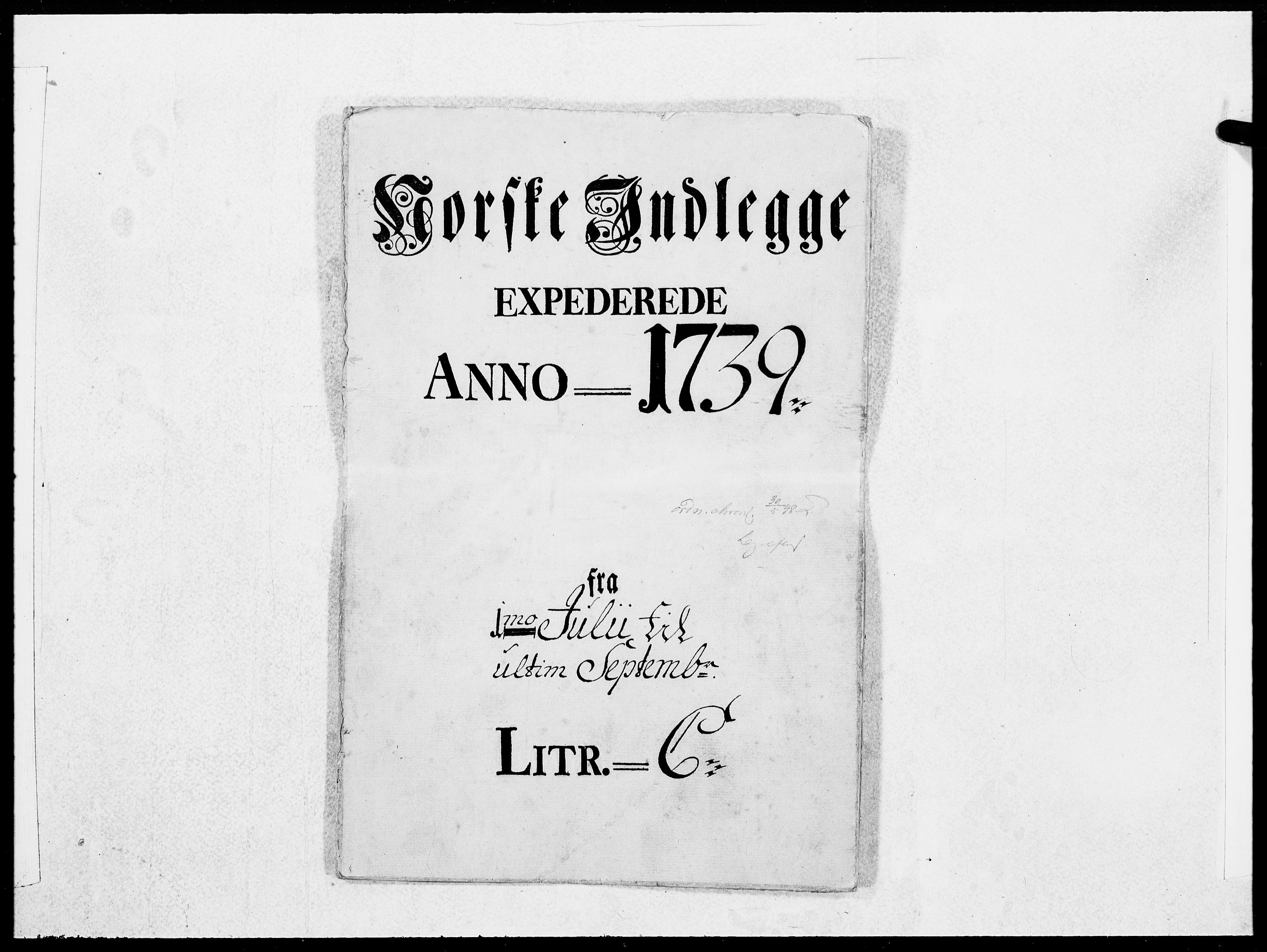 Danske Kanselli 1572-1799, AV/RA-EA-3023/F/Fc/Fcc/Fcca/L0130: Norske innlegg 1572-1799, 1739, p. 1