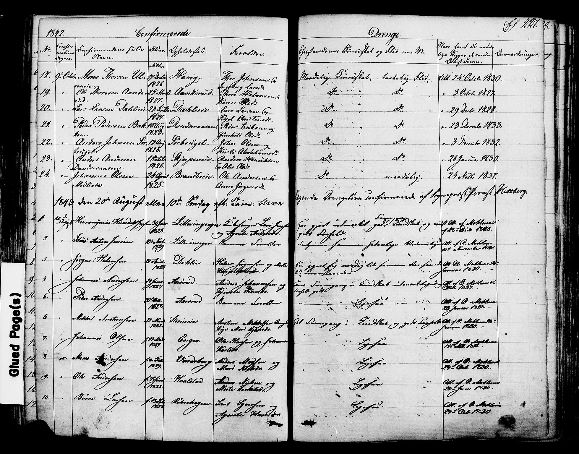 Ringsaker prestekontor, SAH/PREST-014/K/Ka/L0008: Parish register (official) no. 8, 1837-1850, p. 227