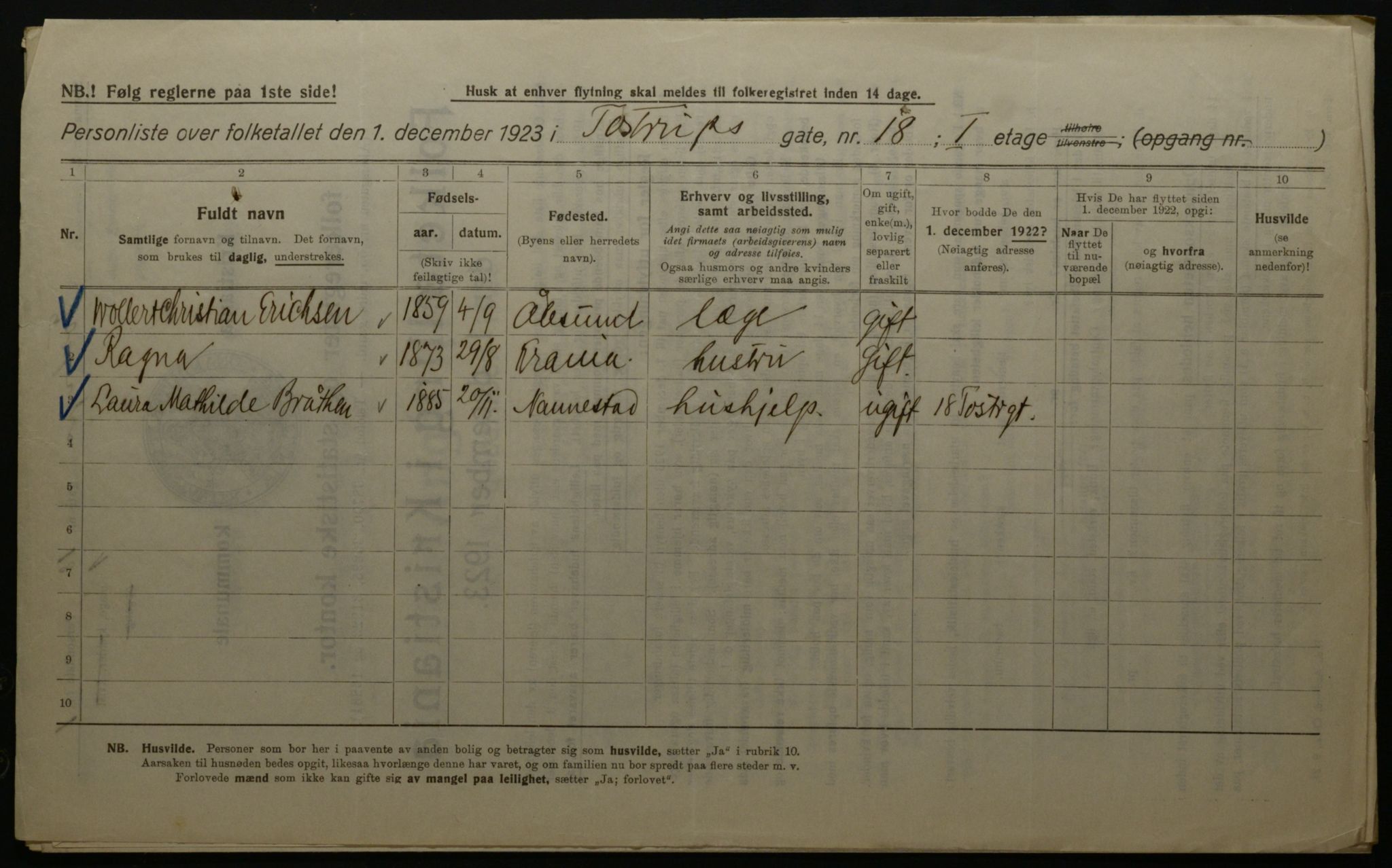 OBA, Municipal Census 1923 for Kristiania, 1923, p. 126919
