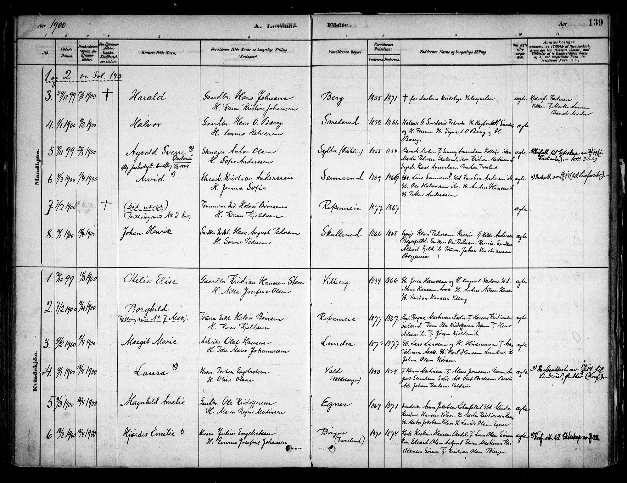 Sørum prestekontor Kirkebøker, AV/SAO-A-10303/F/Fa/L0007: Parish register (official) no. I 7, 1878-1914, p. 139