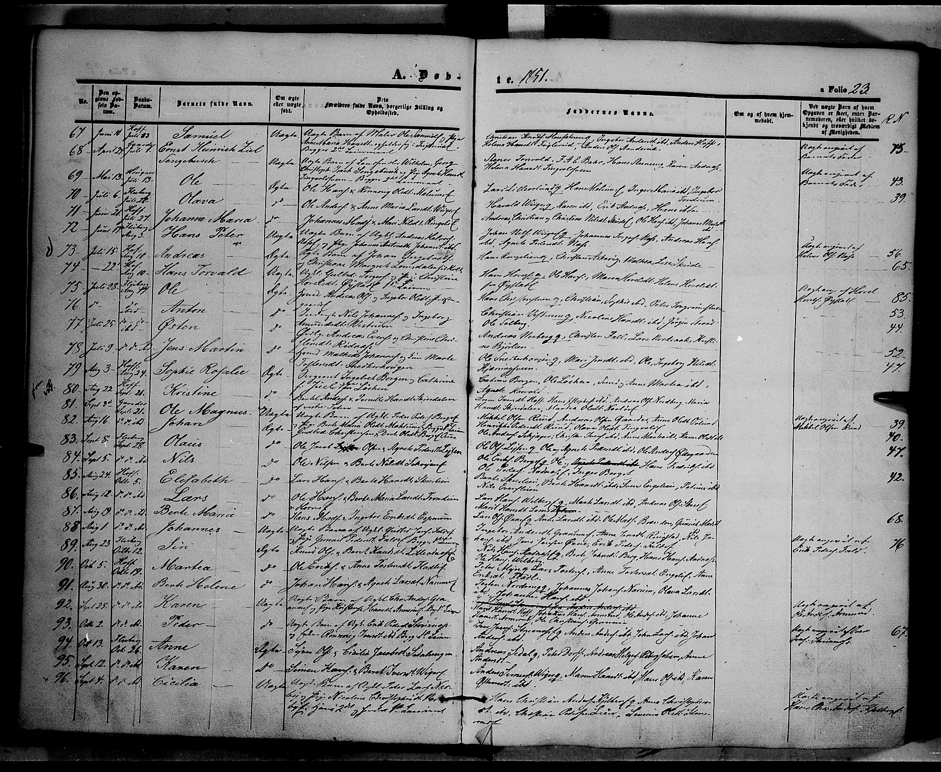 Land prestekontor, SAH/PREST-120/H/Ha/Haa/L0009: Parish register (official) no. 9, 1847-1859, p. 23